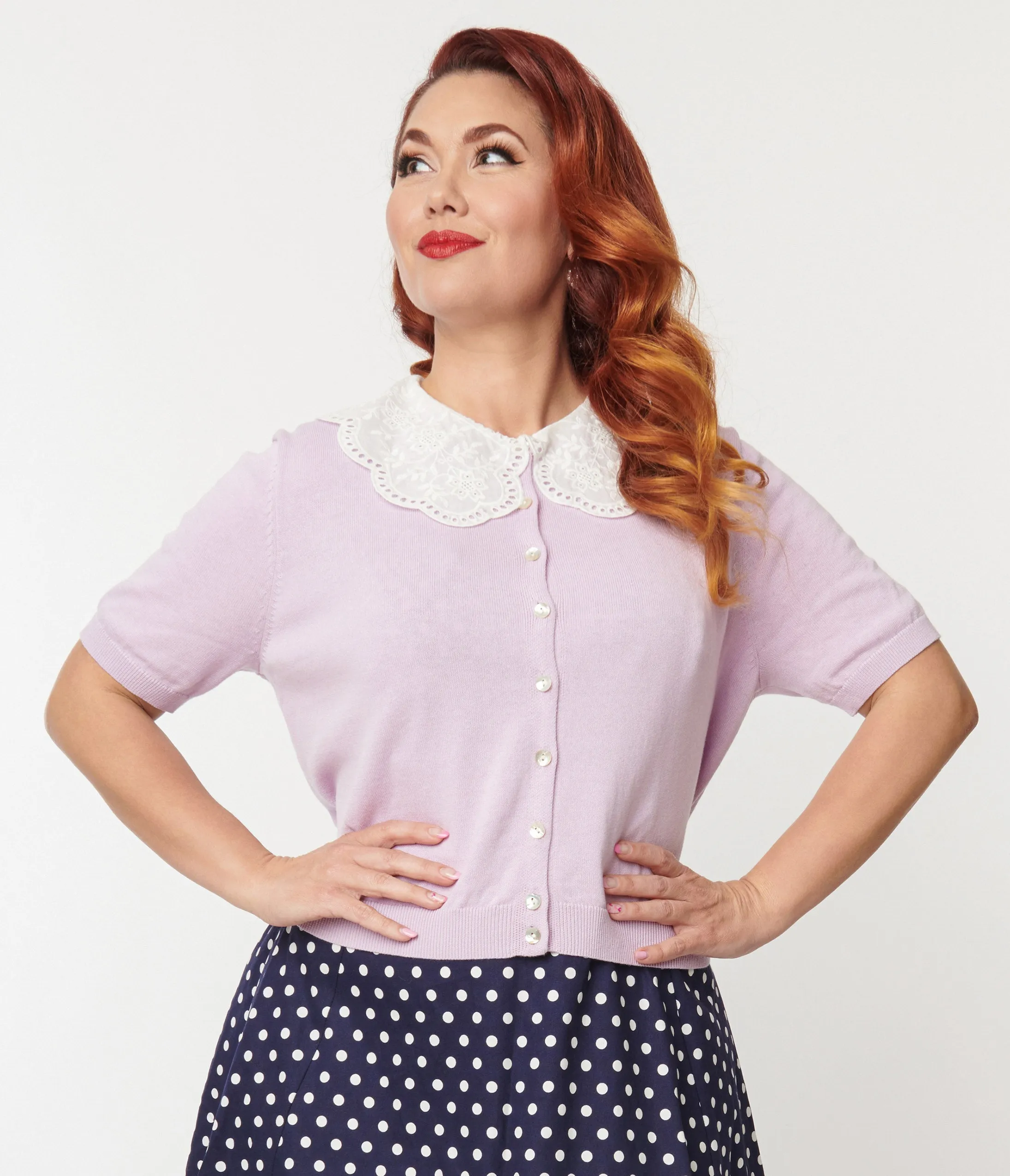 Plus Size Lilac & White Floral Collar Cardigan sold by Unique Vintage product image thumbnail 3