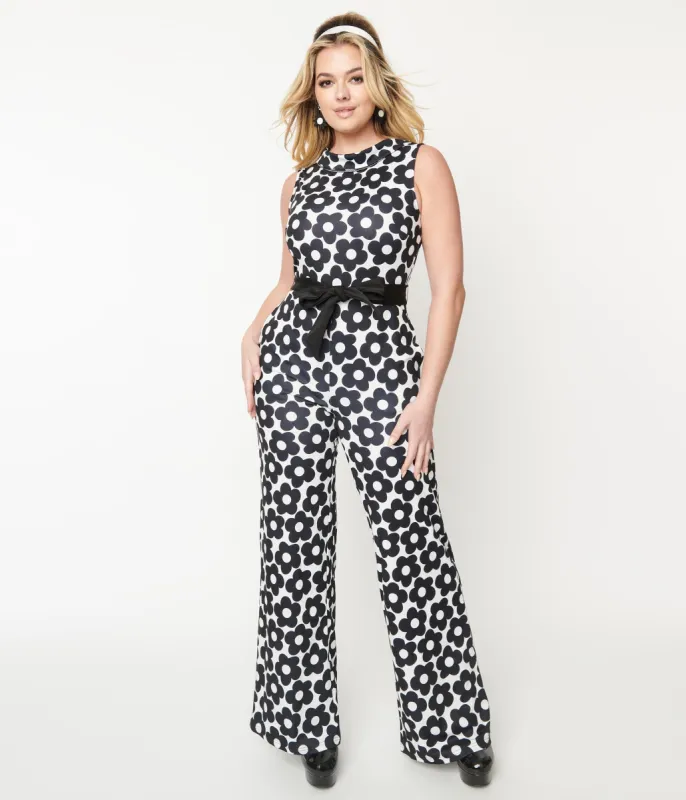 Smak Parlour 1960s Daisy Print Cowl Neck Jumpsuit sold by Unique Vintage