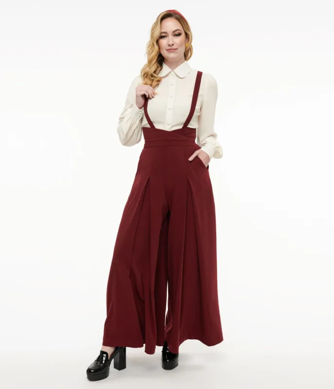 Voodoo Vixen 1950s Burgundy High Waist Suspender Pants sold by Unique Vintage