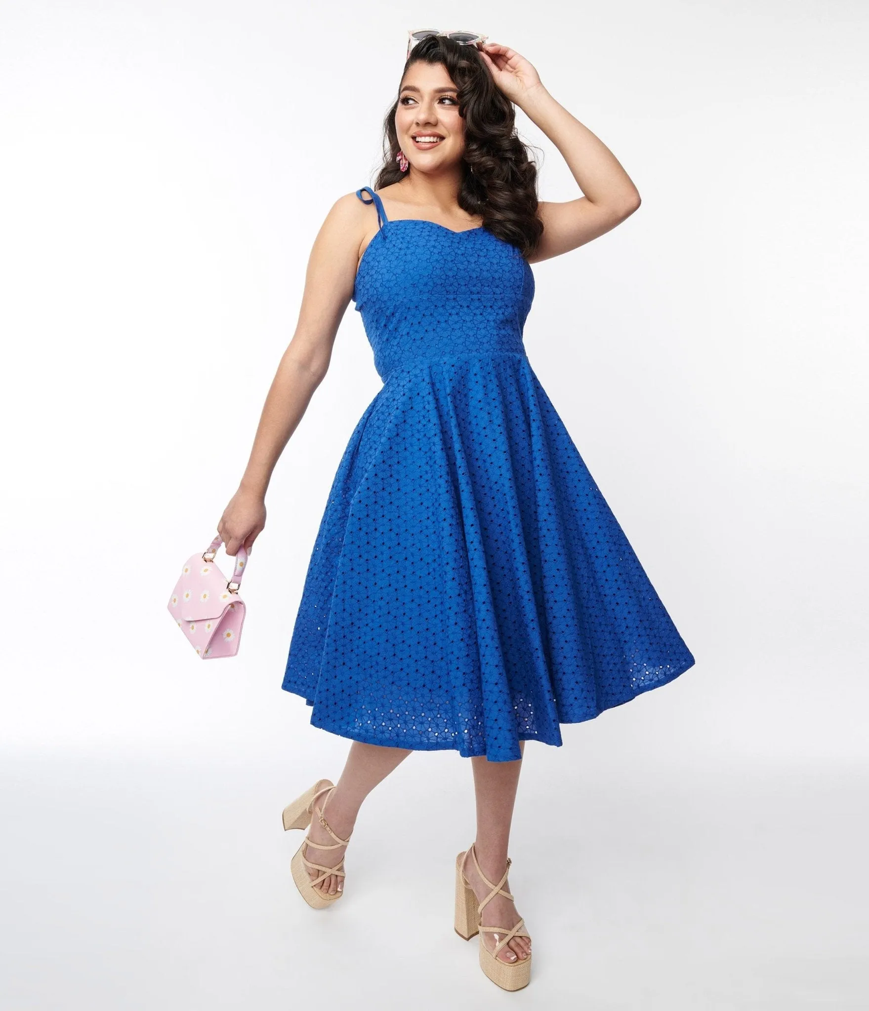 Royal Blue Eyelet Swing Sundress sold by Unique Vintage