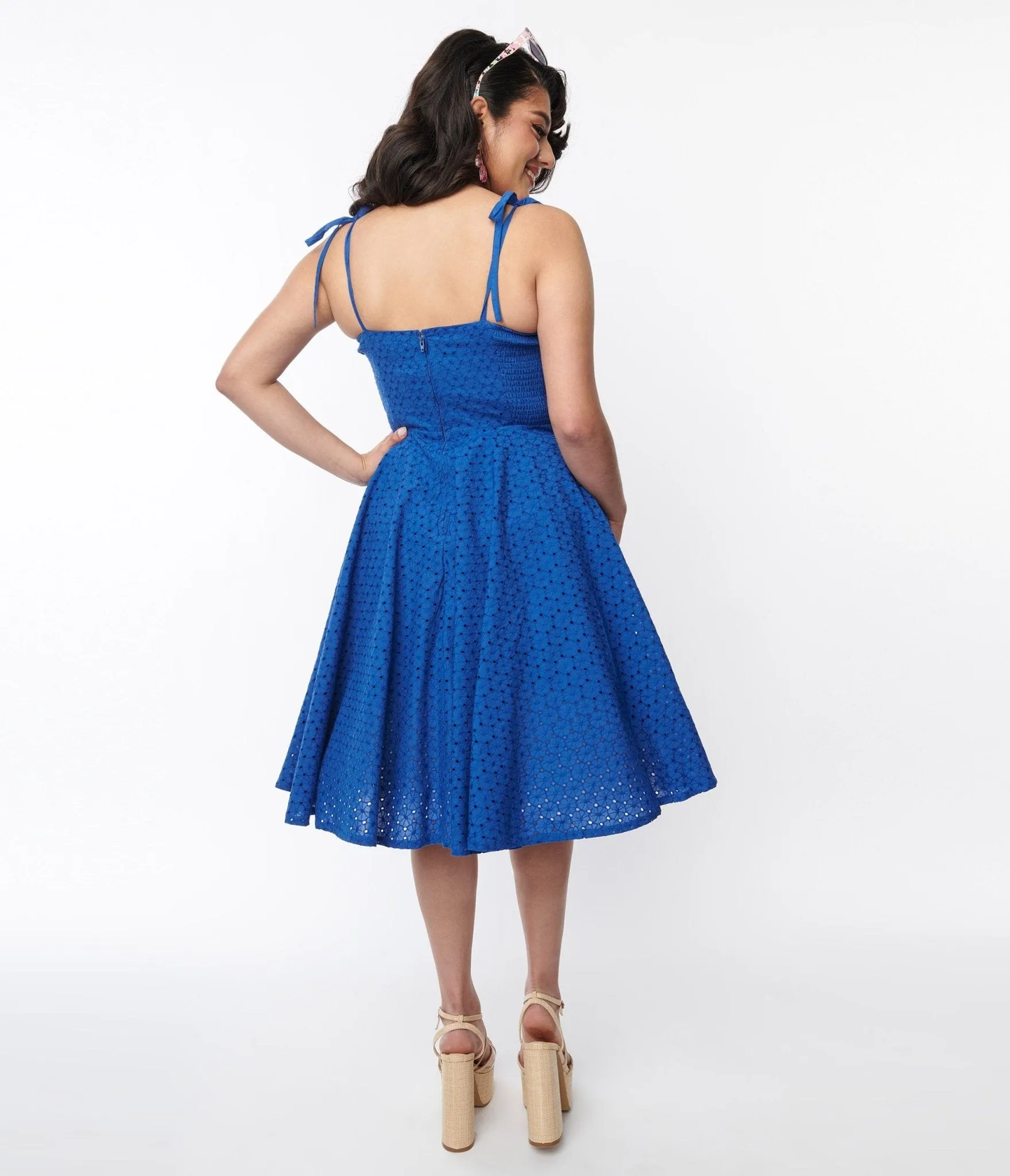 Royal Blue Eyelet Swing Sundress sold by Unique Vintage product image thumbnail 3