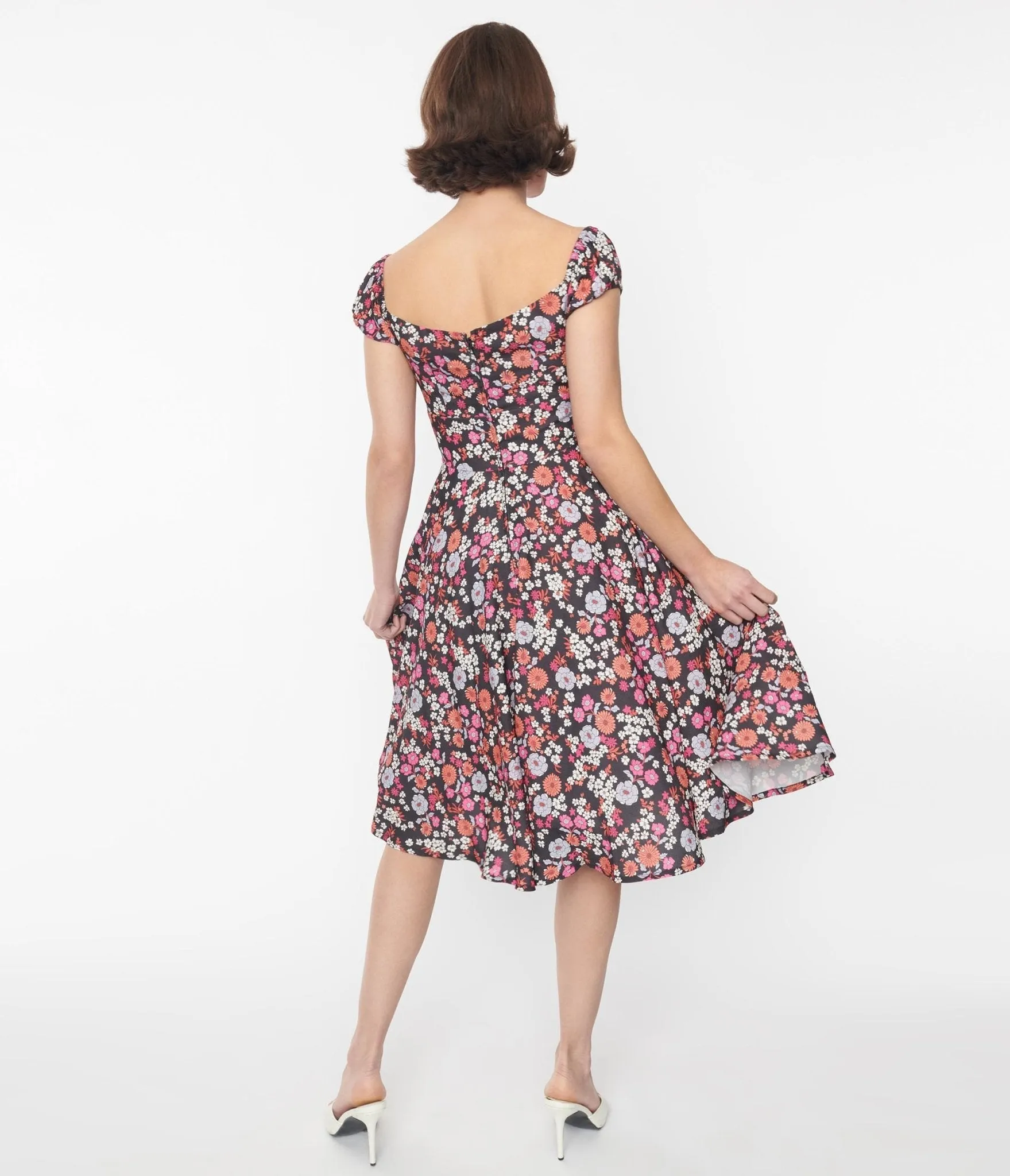 Black Multicolor Floral Sophia Swing Dress sold by Unique Vintage product image thumbnail 3