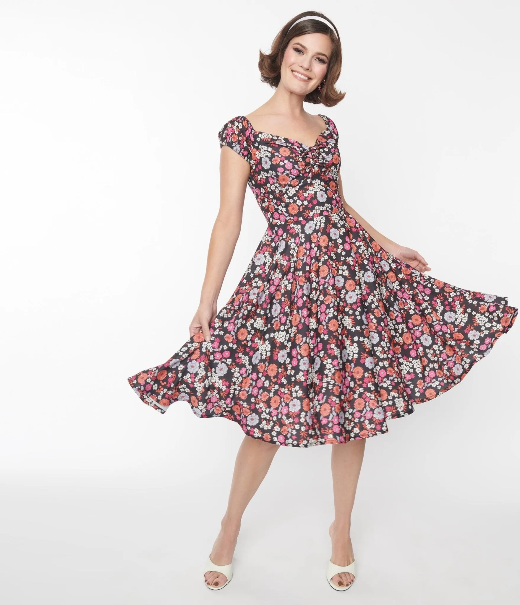Black Multicolor Floral Sophia Swing Dress sold by Unique Vintage