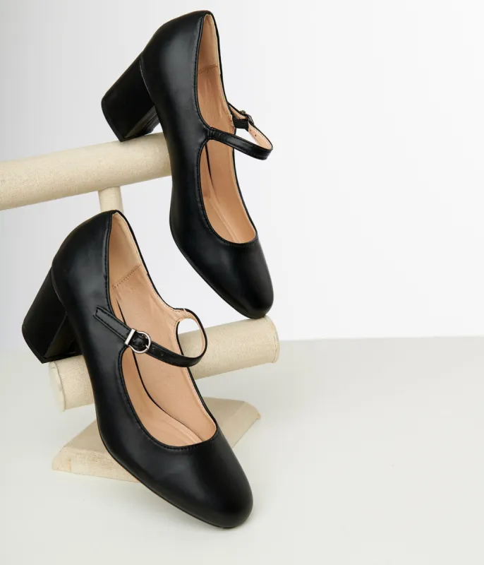 1950s Black Leatherette Mary Jane Heels sold by Unique Vintage