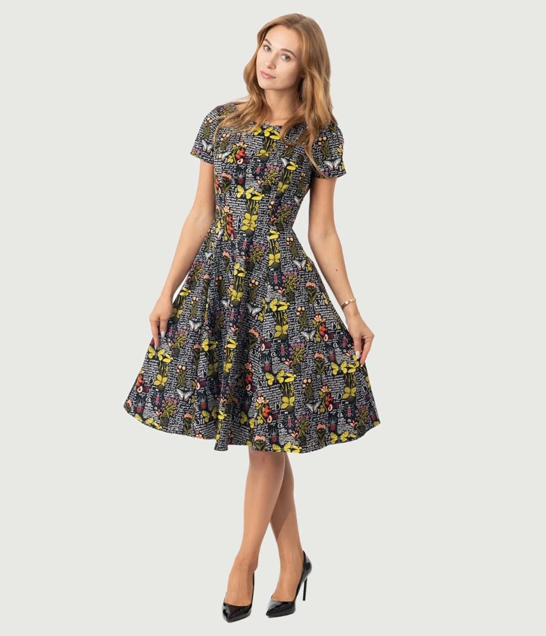 Black & Botanical Butterfly Print Swing Dress sold by Unique Vintage product image thumbnail 2