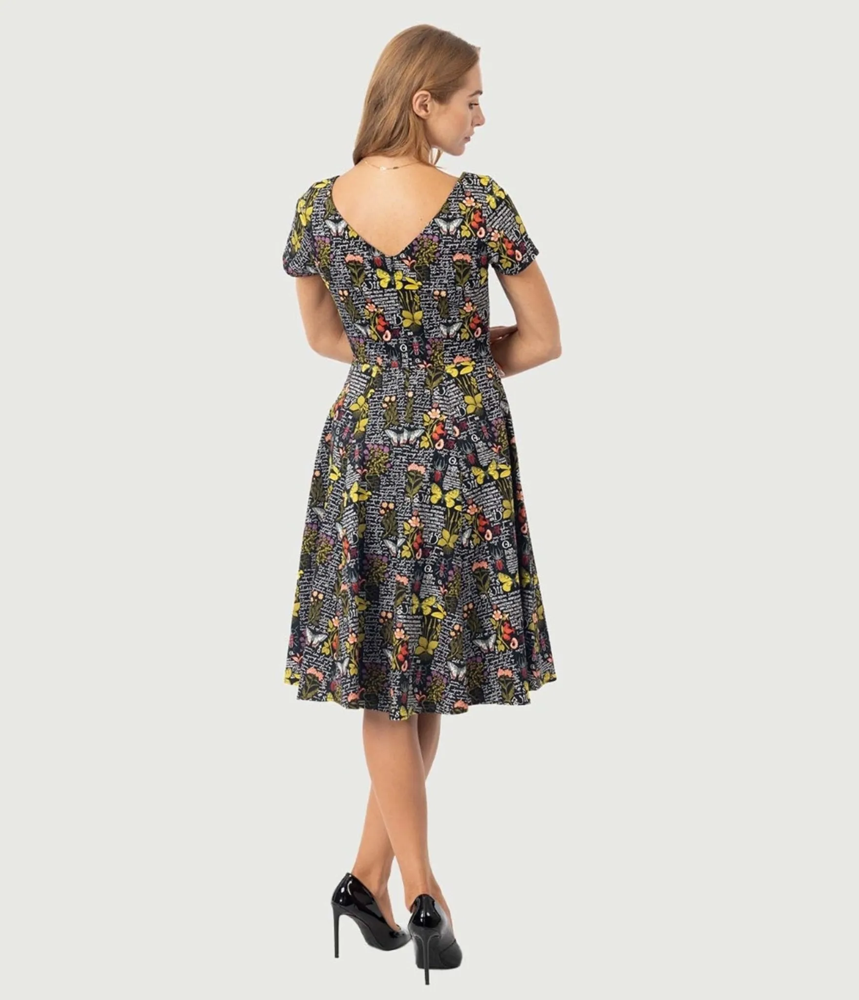 Black & Botanical Butterfly Print Swing Dress sold by Unique Vintage product image thumbnail 3