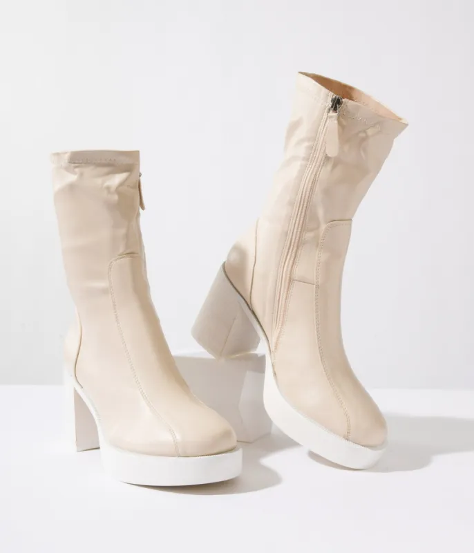 1970s Nude Platform Josephine Booties sold by Unique Vintage