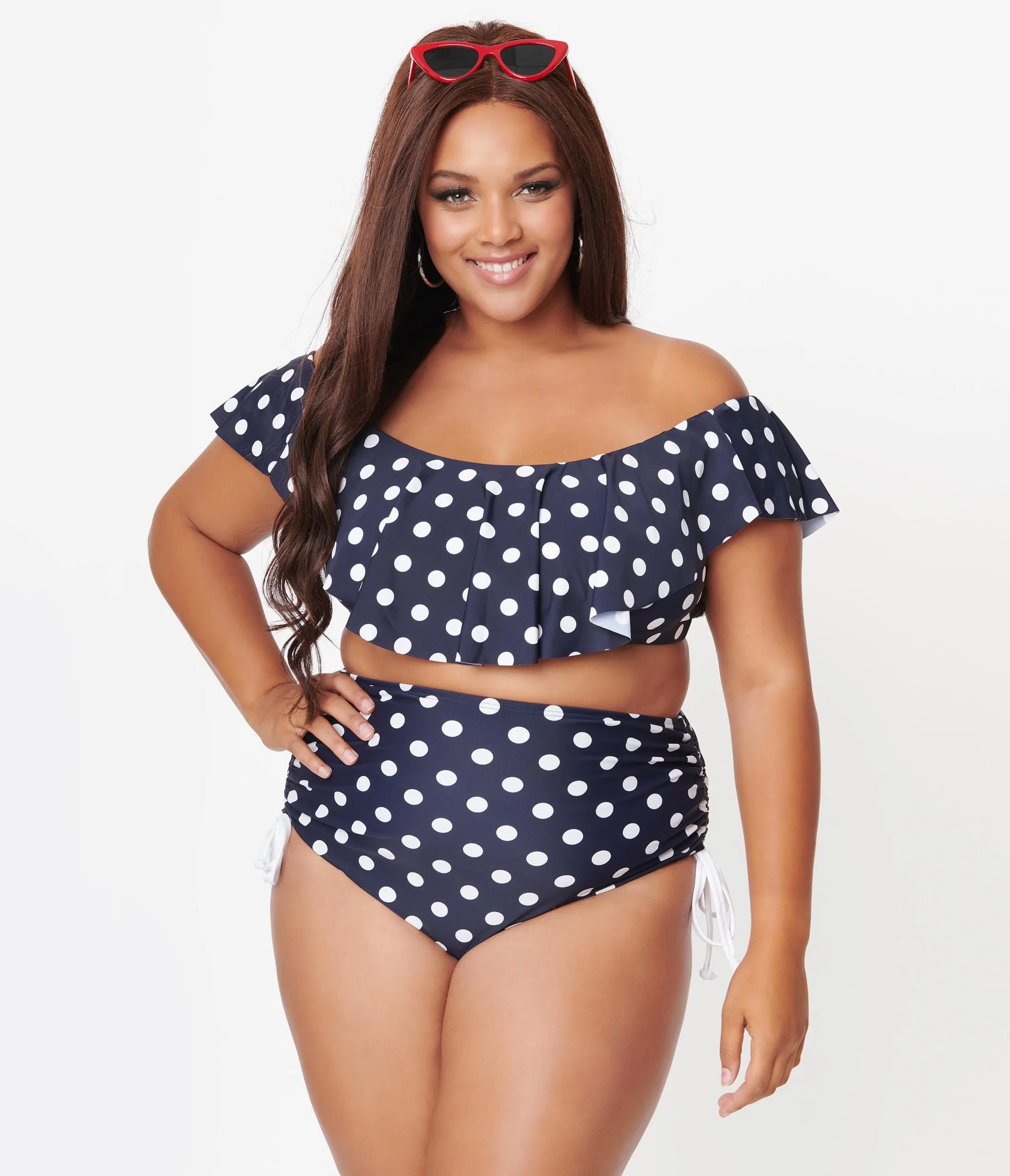 Unique Vintage Plus Size Navy & White Polka Dot Provincetown Swim Bottom sold by Unique Vintage