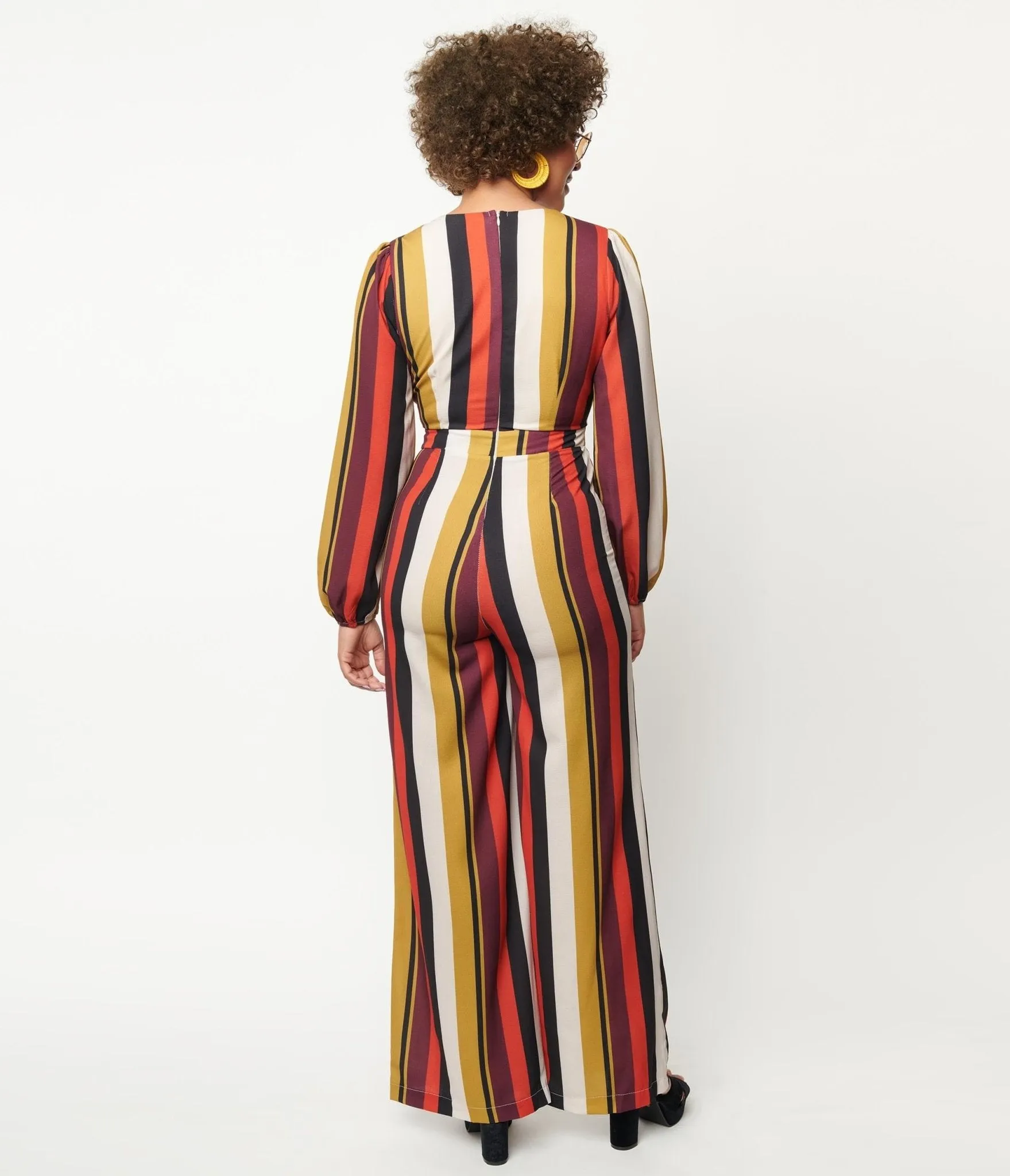 1970s Red & Mustard Stripe Front Tie Jumpsuit sold by Unique Vintage product image thumbnail 3