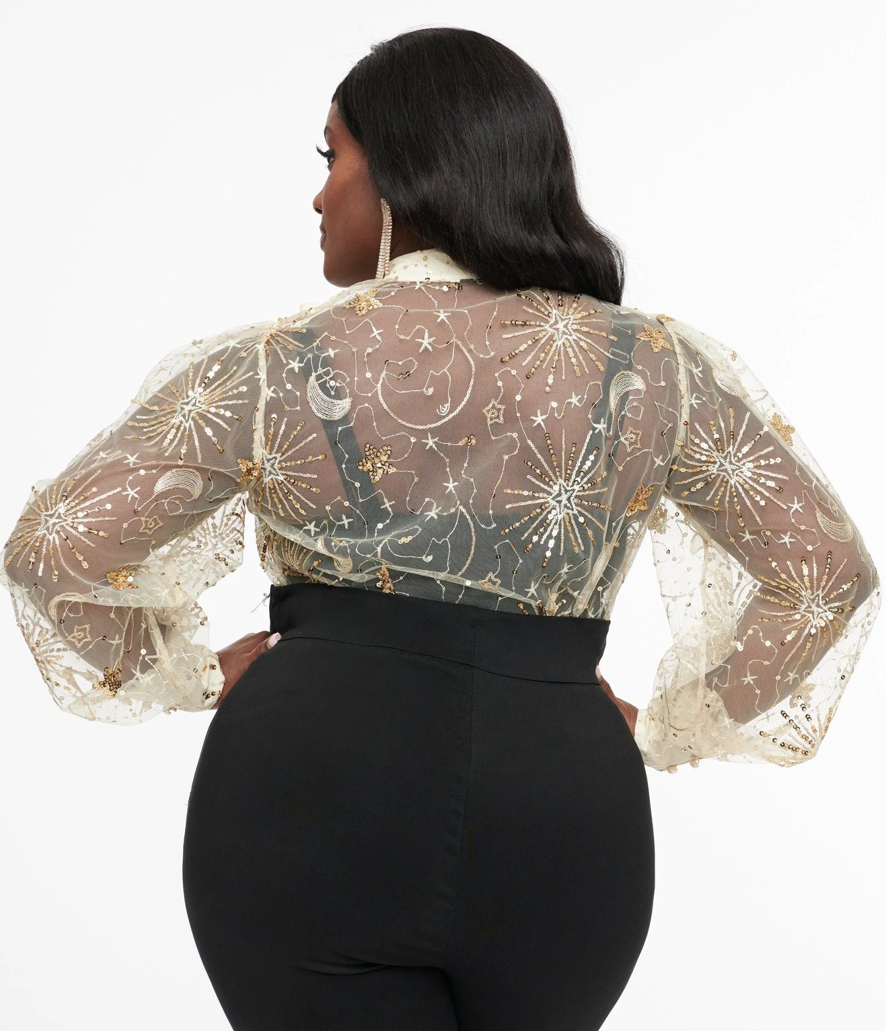 Unique Vintage Plus Size Champagne Celestial Sequin Sheer Gwen Blouse sold by Unique Vintage product image thumbnail 2