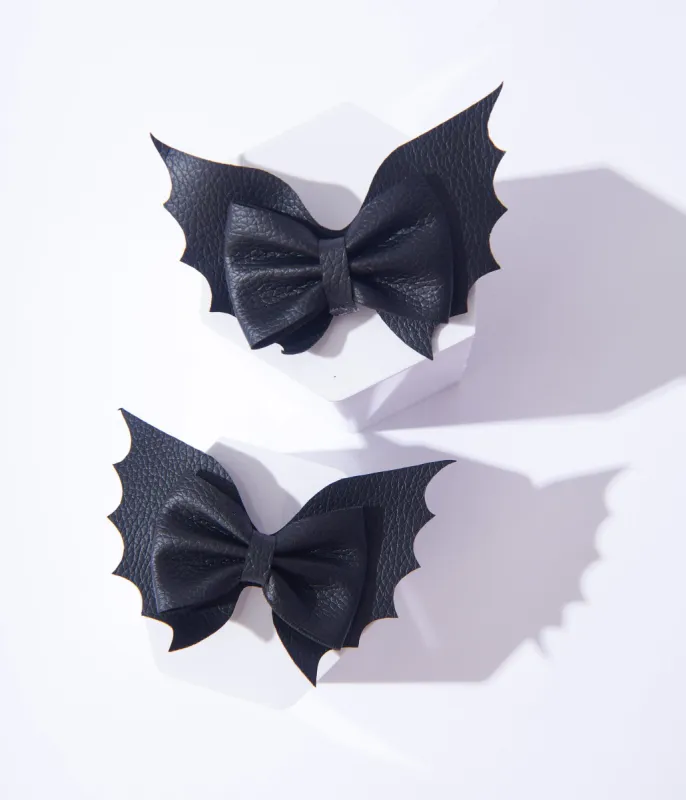 Unique Vintage Black Bat Bow Mini Hair Clips Set sold by Unique Vintage