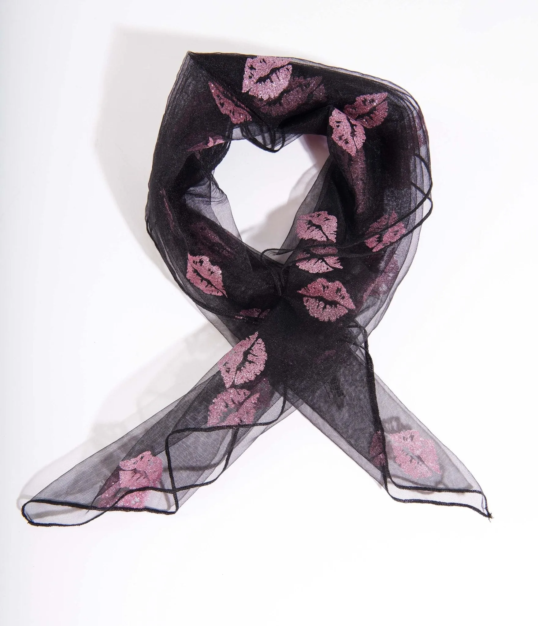 Smak Parlour Black & Pink Glitter Lips Hair Scarf sold by Unique Vintage