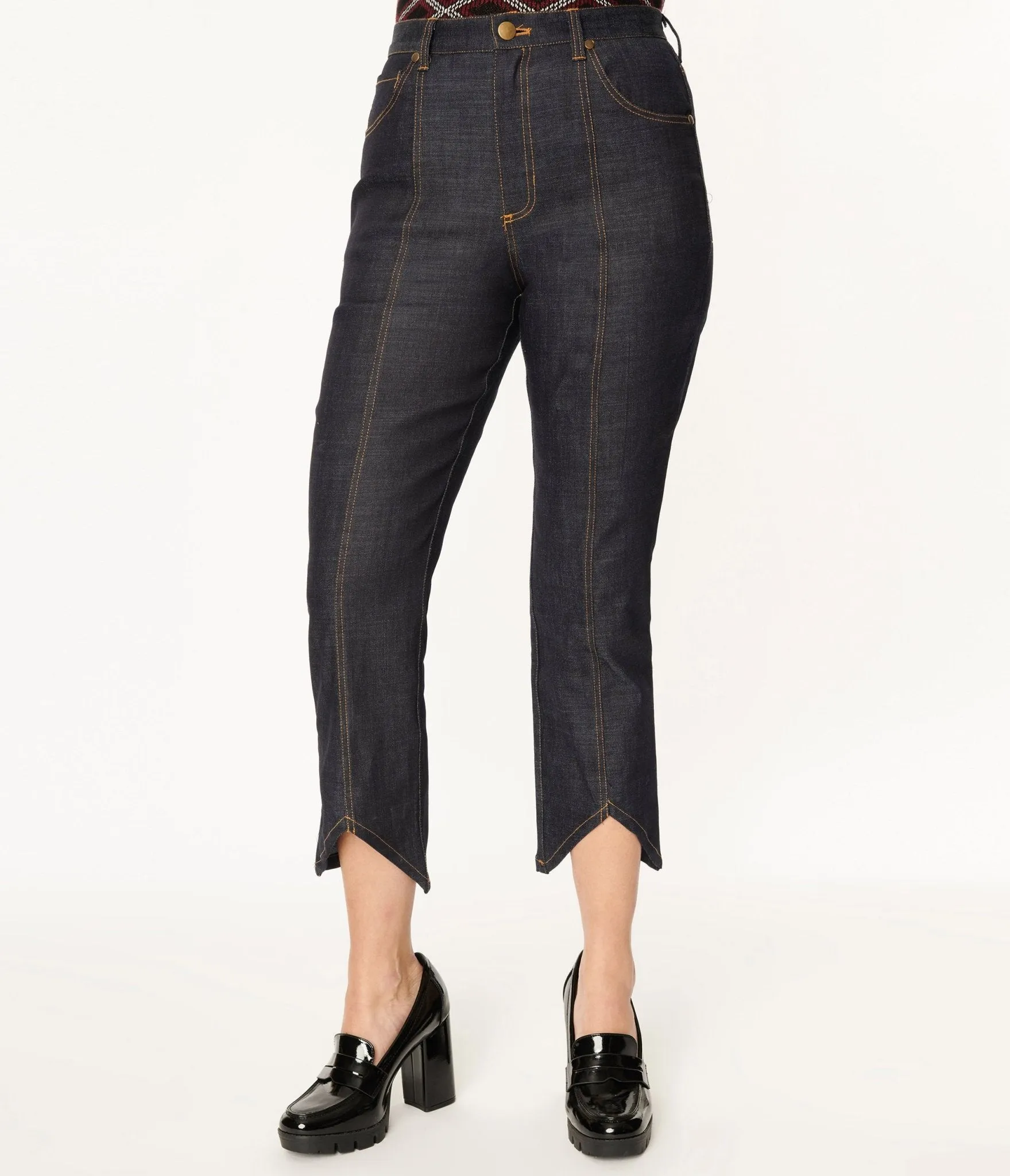 Smak Parlour Dark Denim Notched Capri Jeans sold by Unique Vintage product image thumbnail 2