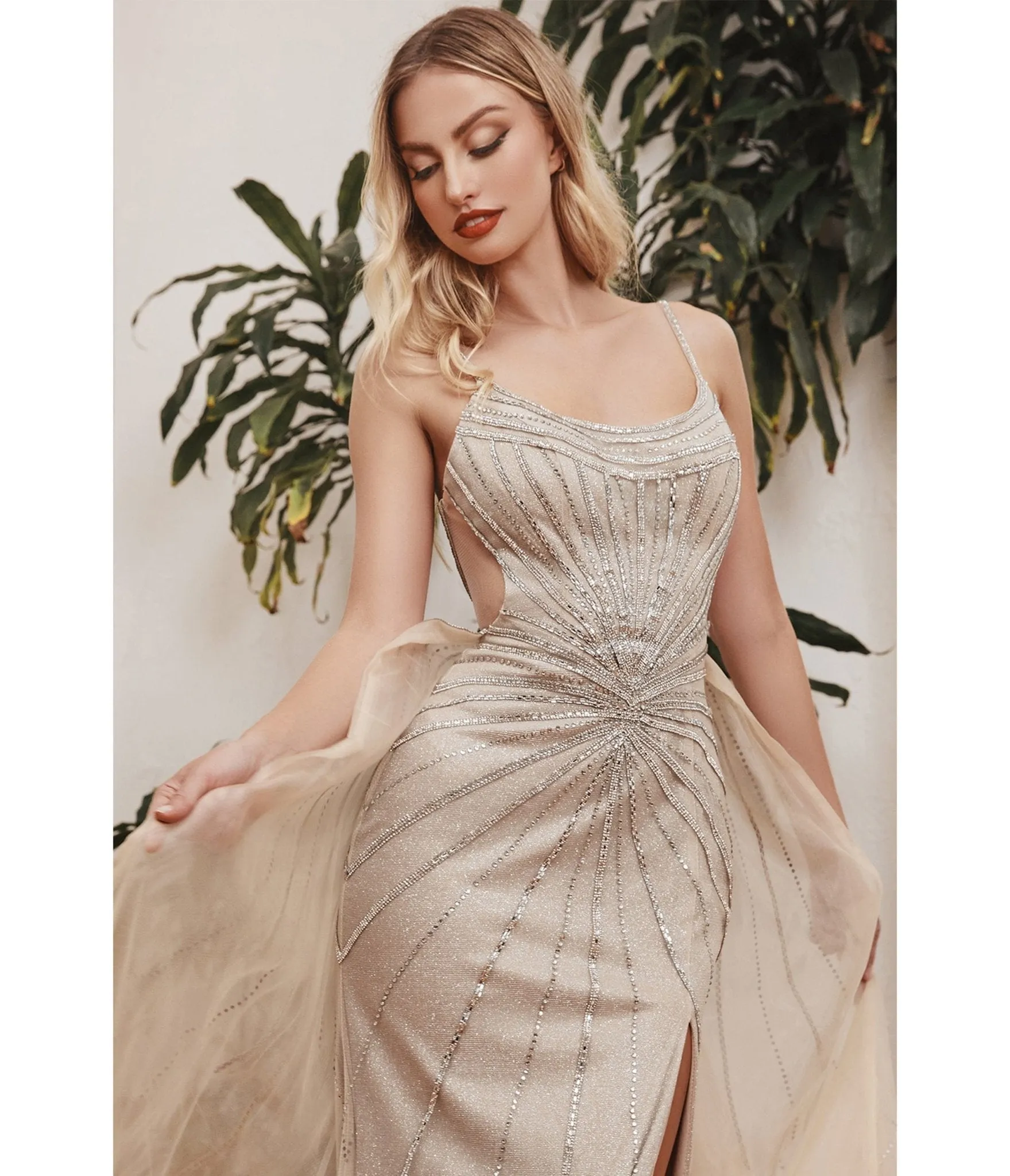 Cinderella Divine Old Hollywood Champagne Beaded Fitted Bridesmaid Gown sold by Unique Vintage product image thumbnail 2