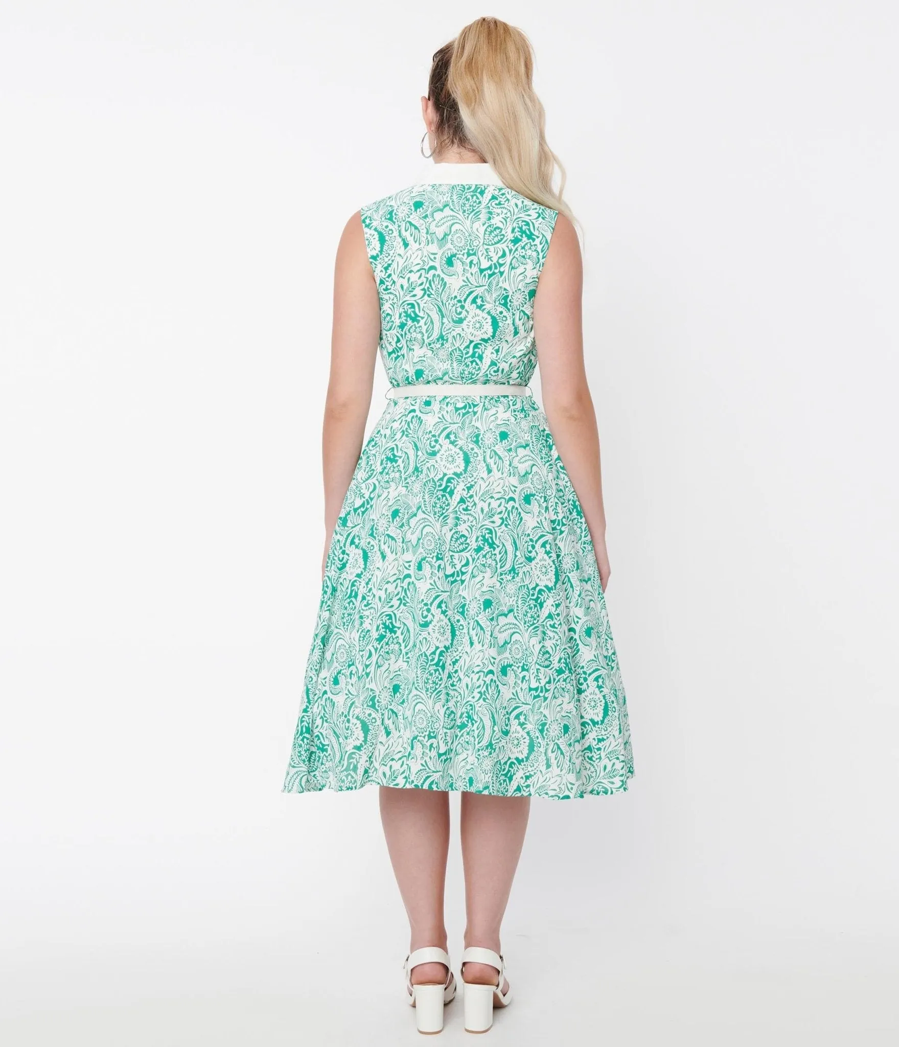 Unique Vintage 1940s Green & White Paisley Floral Darlene Swing Dress sold by Unique Vintage product image thumbnail 3