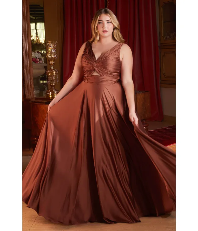 Ladivine by Cinderella Divine Plus Size Sienna Satin Ruched Knotted Keyhole Evening Gown made by Unique Vintage