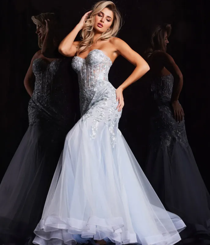 Jovani Light Blue Floral Embroidered Corset Mermaid Prom Dress sold by Unique Vintage