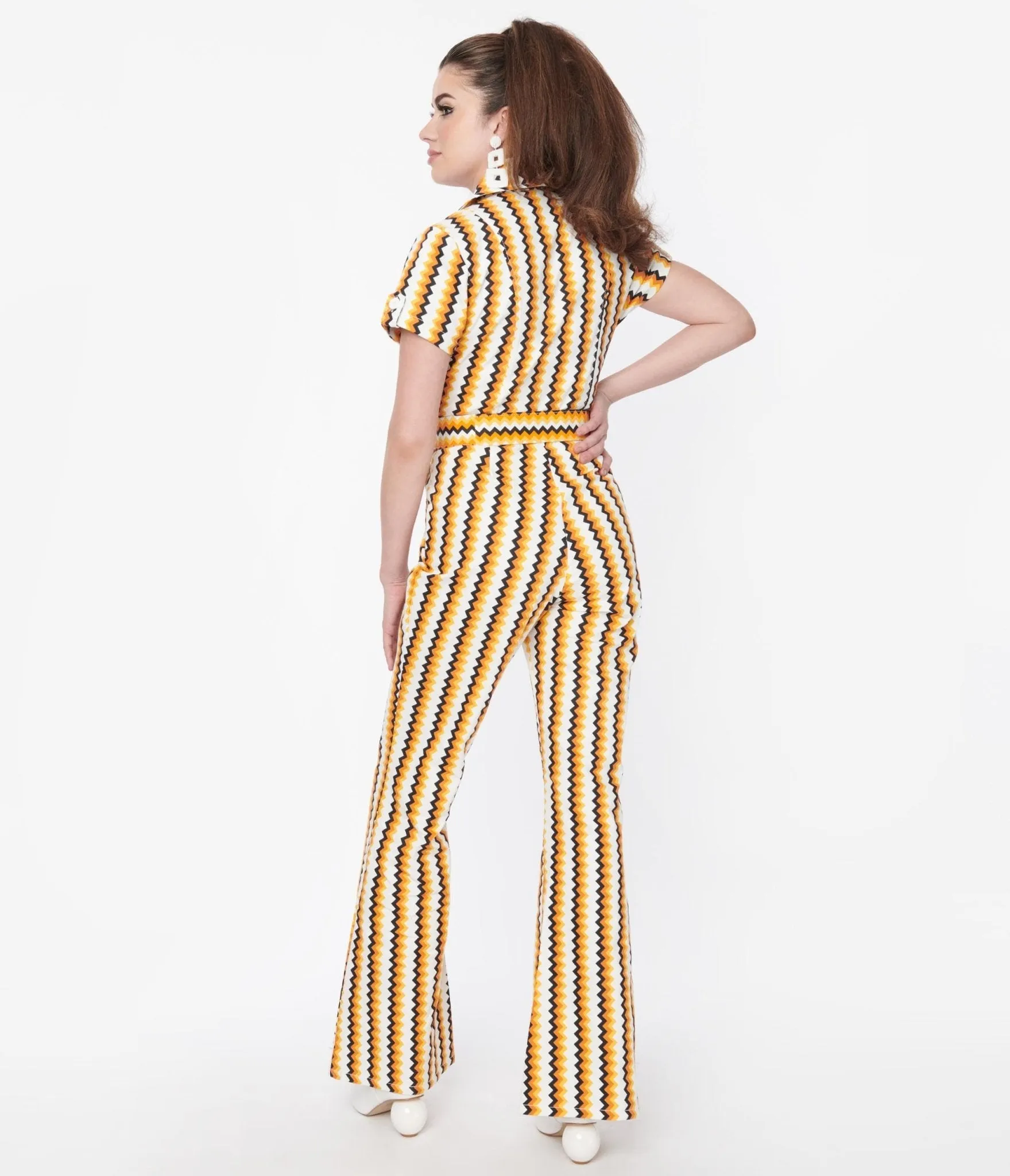 Smak Parlour 1970s Candy Corn Zig Zag Stripe Flare Jumpsuit sold by Unique Vintage product image thumbnail 3