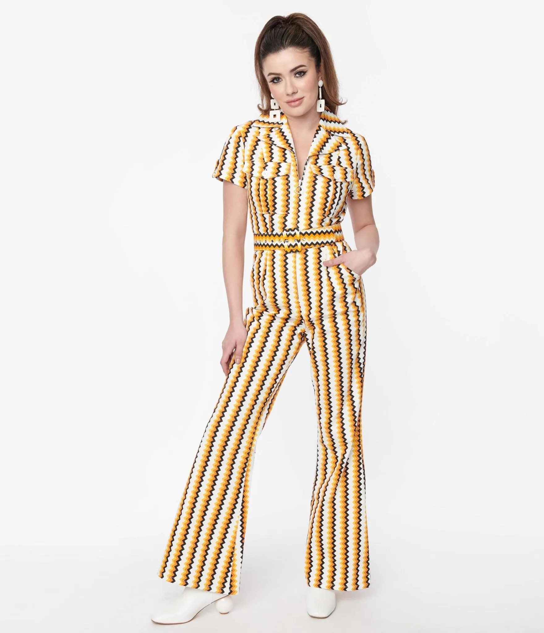 Smak Parlour 1970s Candy Corn Zig Zag Stripe Flare Jumpsuit sold by Unique Vintage product image thumbnail 5