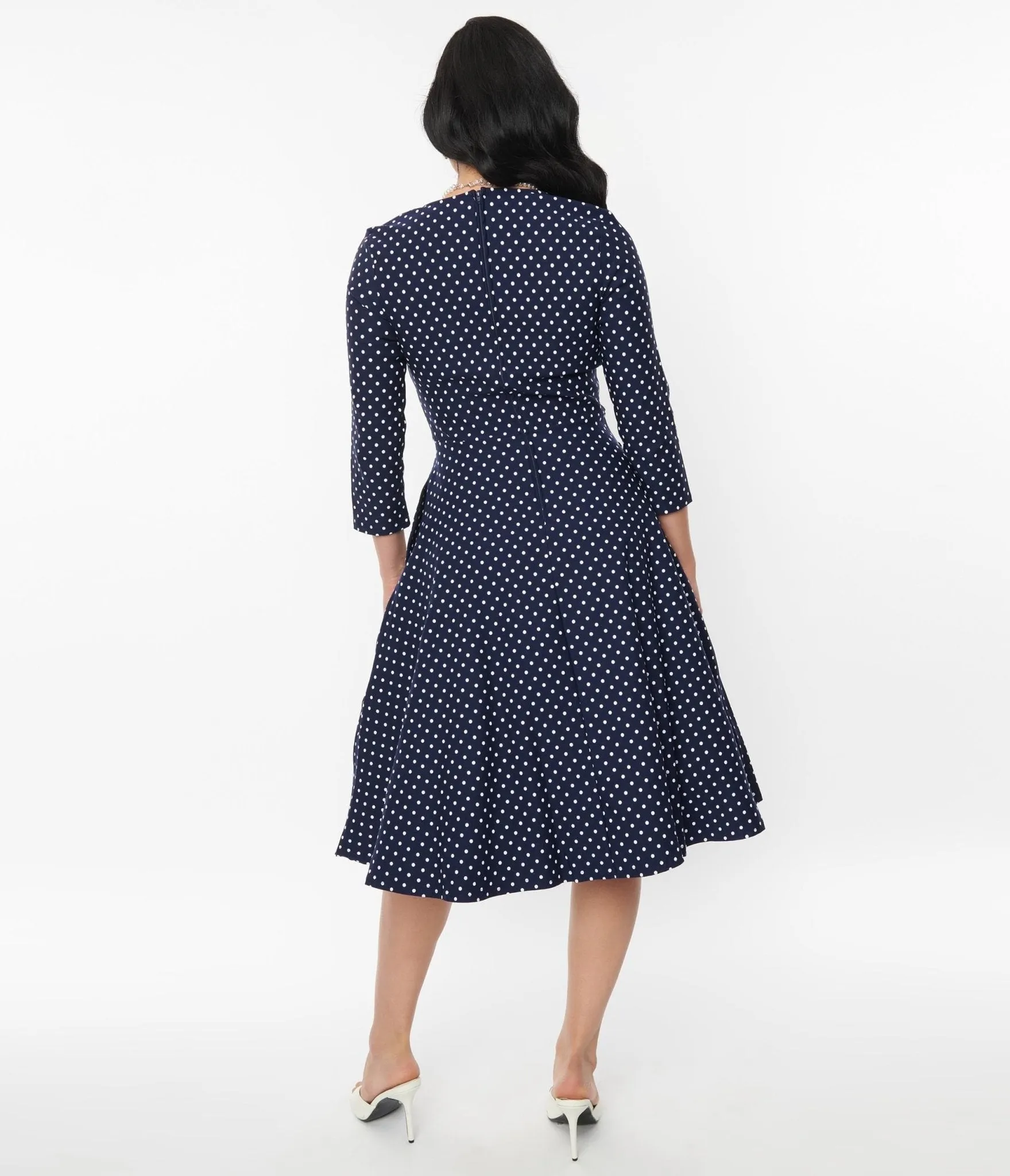Unique Vintage Navy Pin Dot Keyhole Neck Swing Dress sold by Unique Vintage product image thumbnail 2