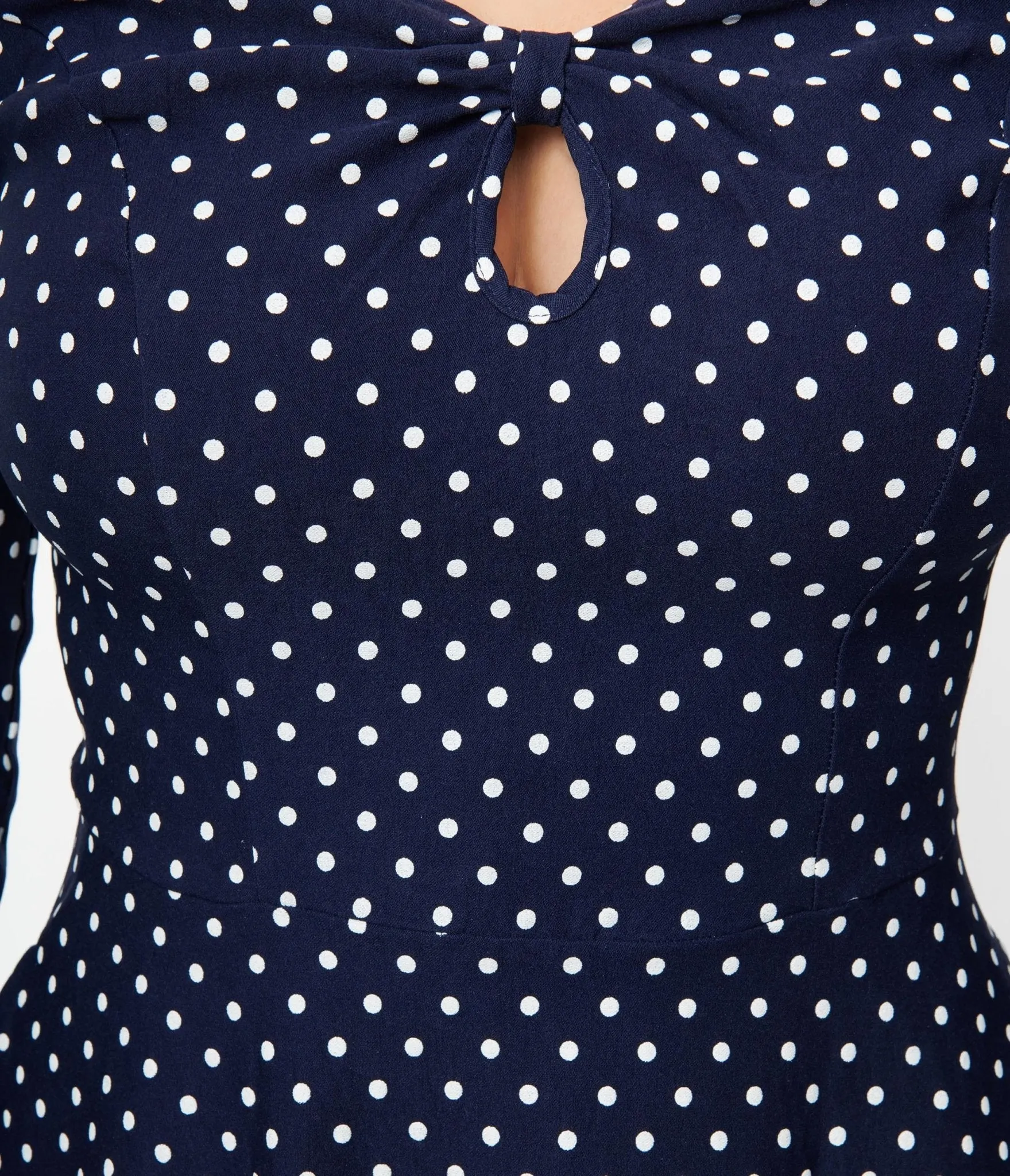 Unique Vintage Navy Pin Dot Keyhole Neck Swing Dress sold by Unique Vintage product image thumbnail 3
