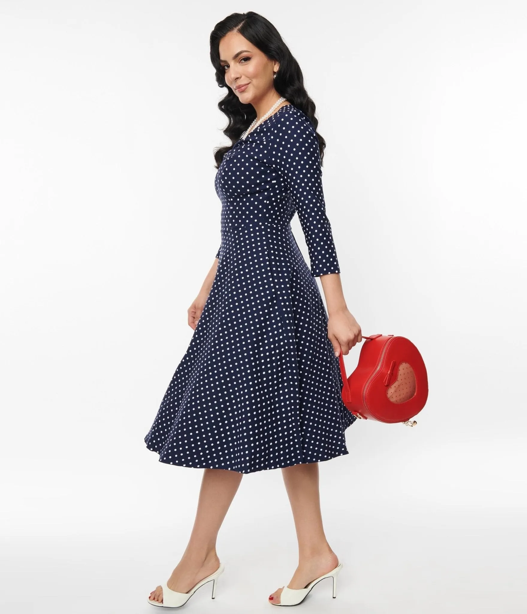 Unique Vintage Navy Pin Dot Keyhole Neck Swing Dress sold by Unique Vintage product image thumbnail 5