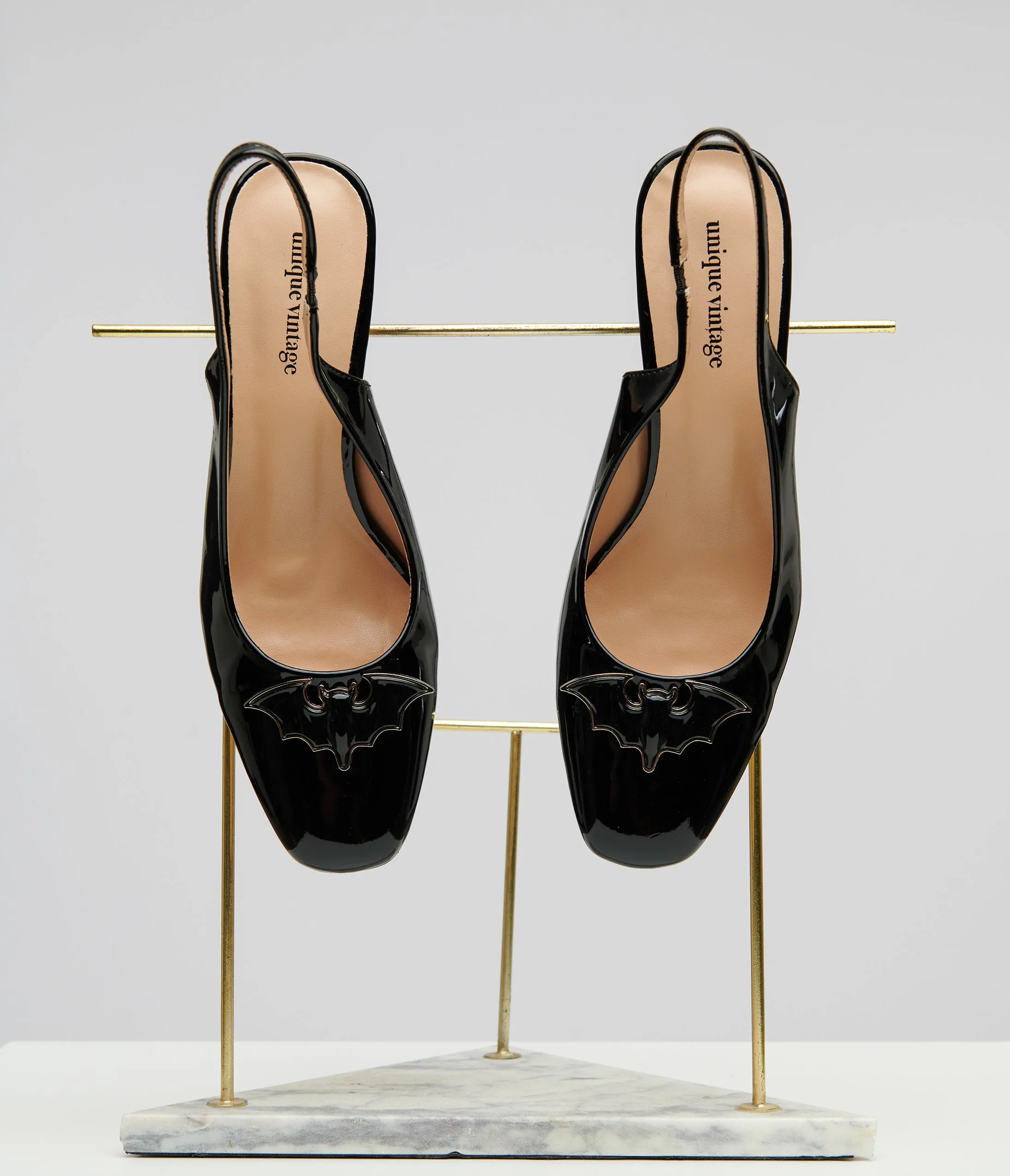 Unique Vintage Black Bat Leatherette Slingback Heels sold by Unique Vintage product image thumbnail 3