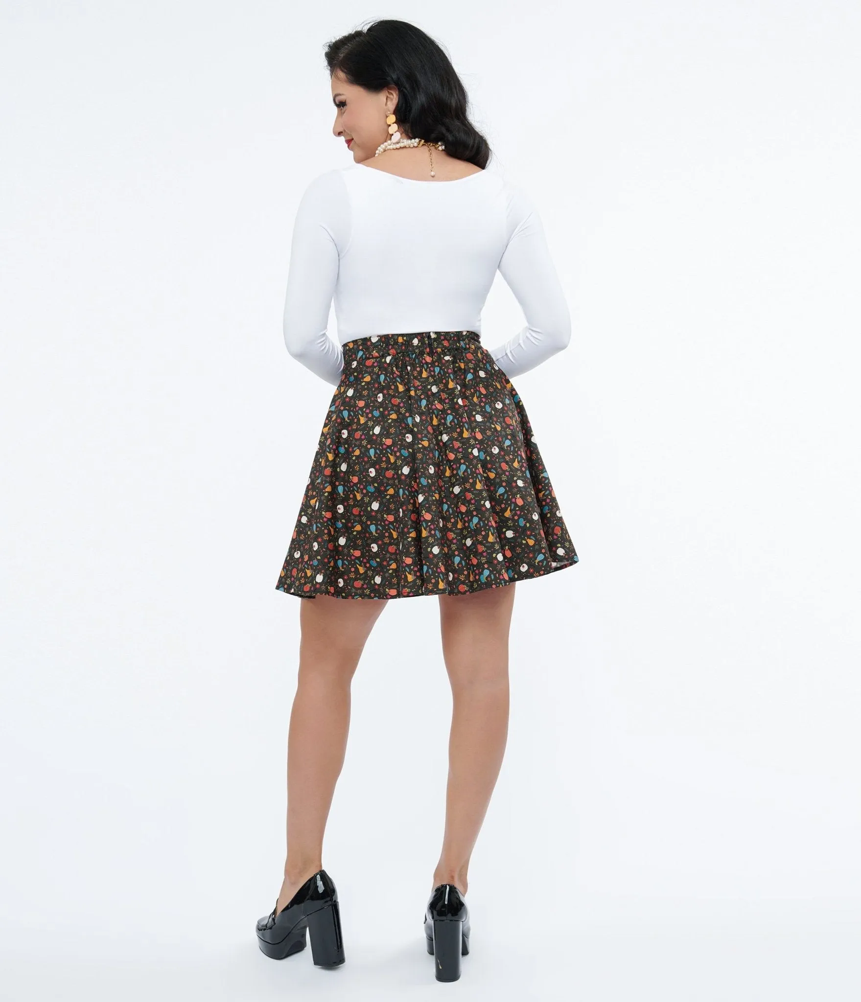 Retrolicious 1950s Black Pumpkin Print Skater Skirt sold by Unique Vintage product image thumbnail 3