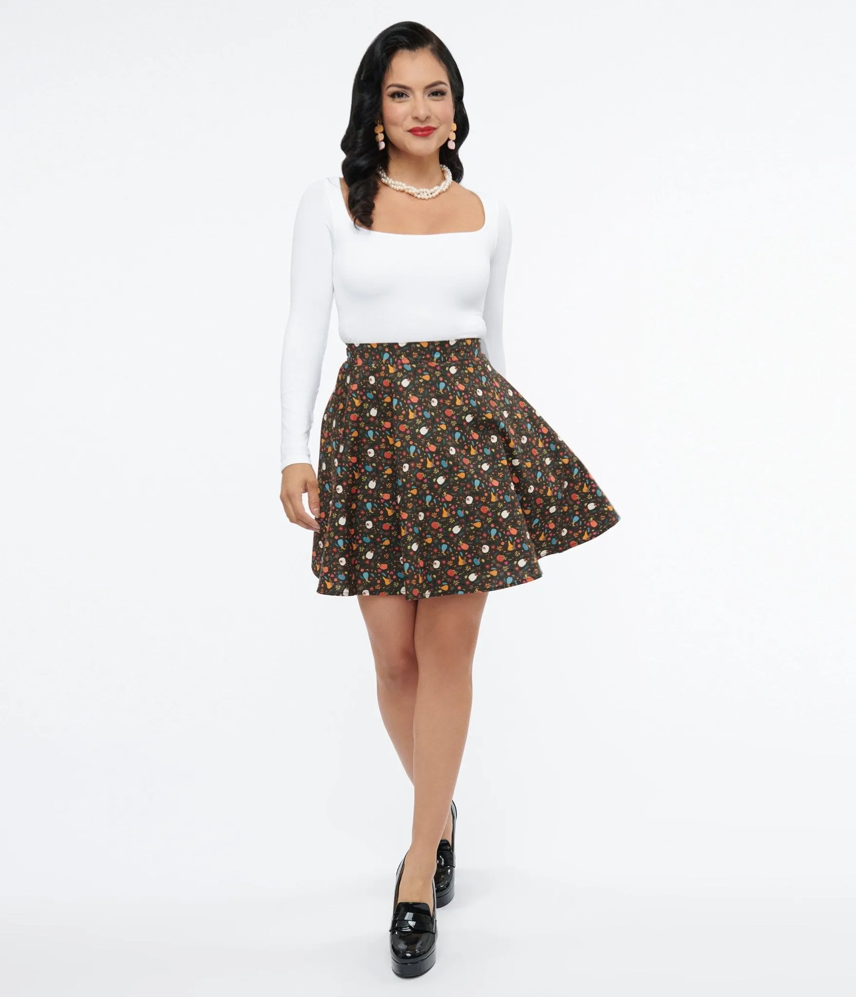 Retrolicious 1950s Black Pumpkin Print Skater Skirt sold by Unique Vintage