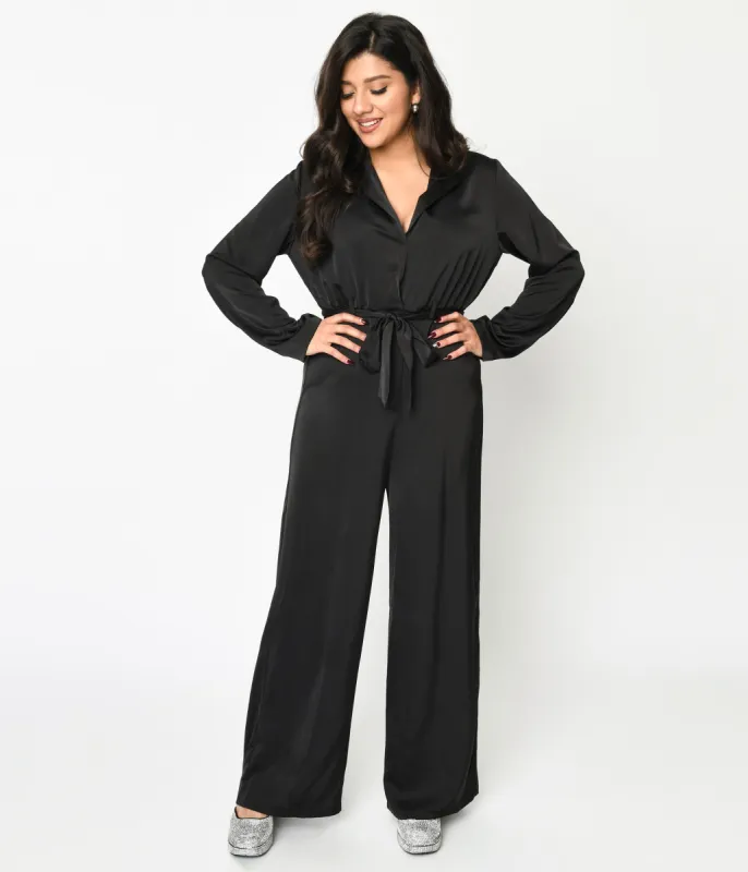 Black Satin Tie Waist Jumpsuit sold by Unique Vintage