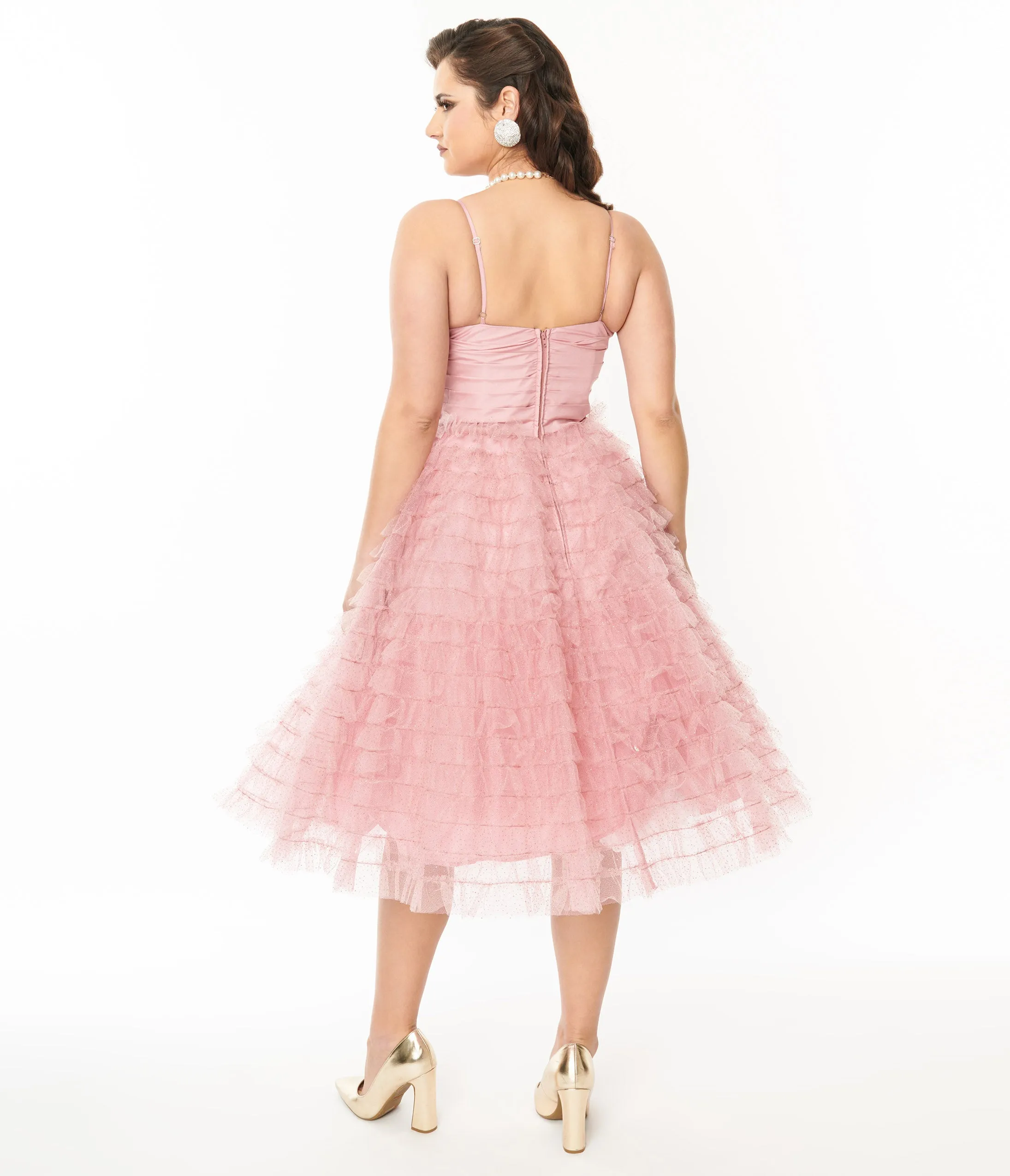 Unique Vintage Dusty Rose Glitter Tulle Cupcake Swing Dress sold by Unique Vintage product image thumbnail 3