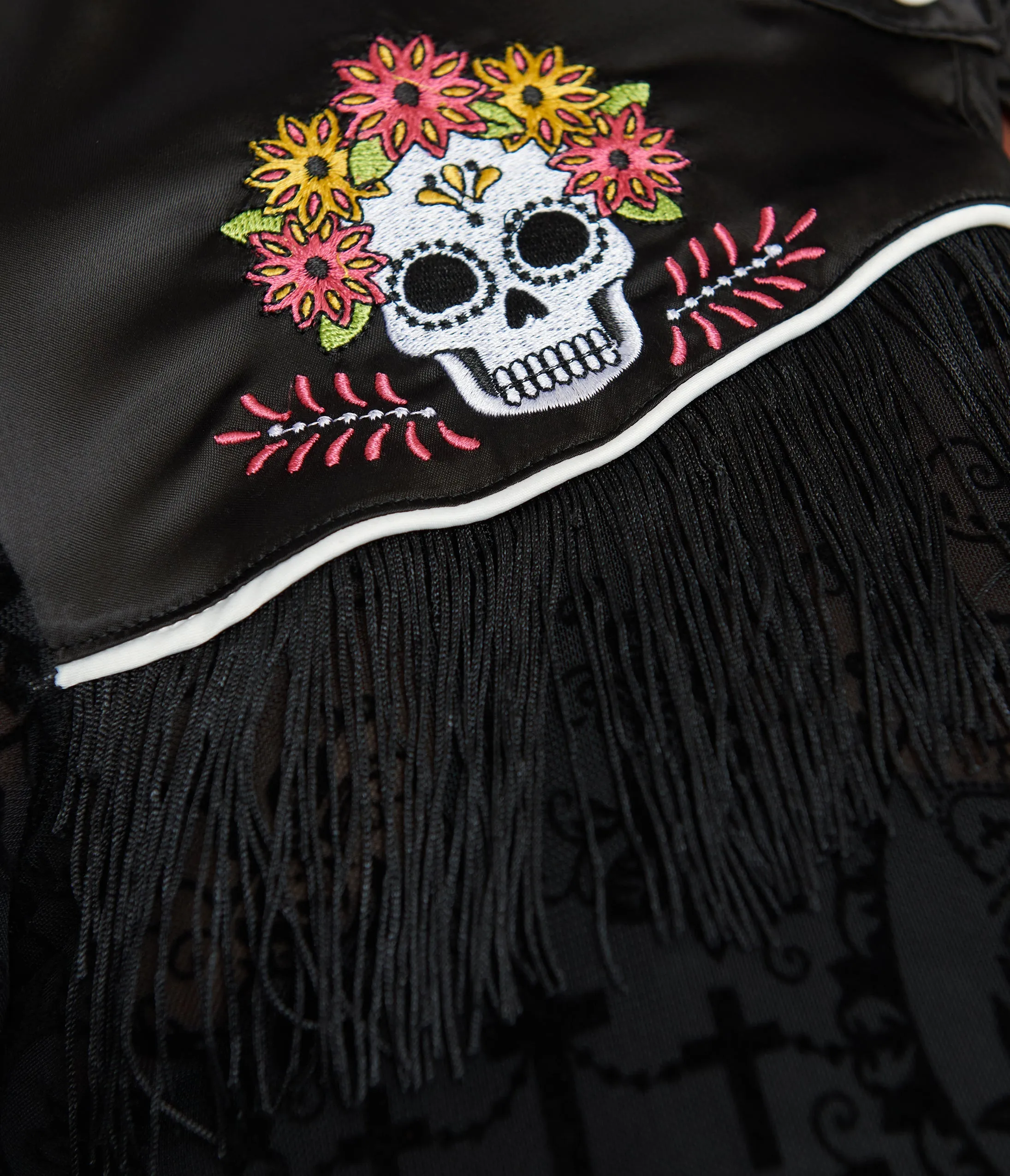 Unique Vintage Plus Size 1950s Black Flocked La Caterina Dia De Los Muertos Western Duster sold by Unique Vintage product image thumbnail 2