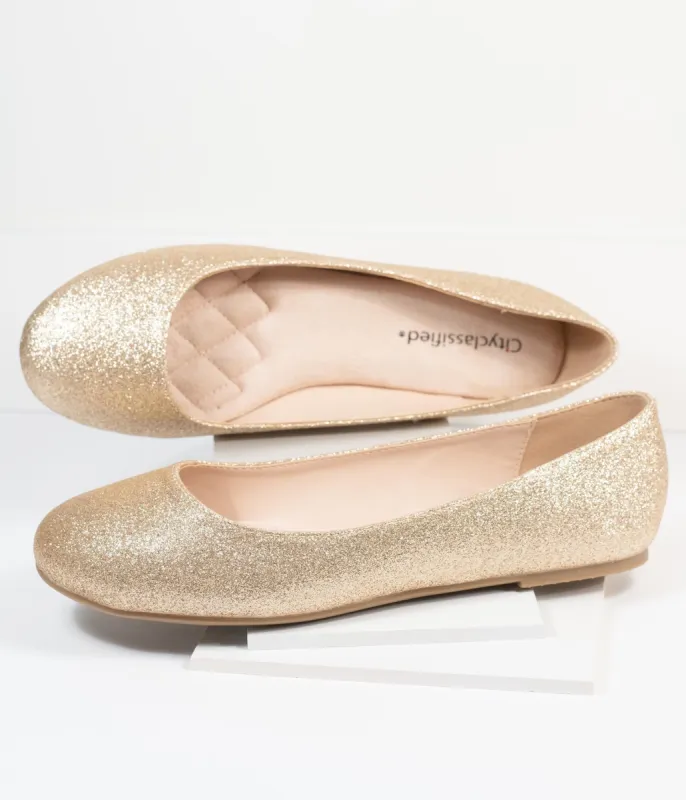 Golden Glitter Ballet Flats sold by Unique Vintage