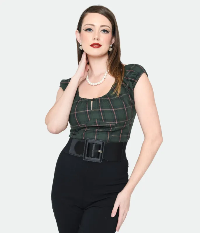 Magnolia Place Green & Pink Tartan Plaid May Top sold by Unique Vintage