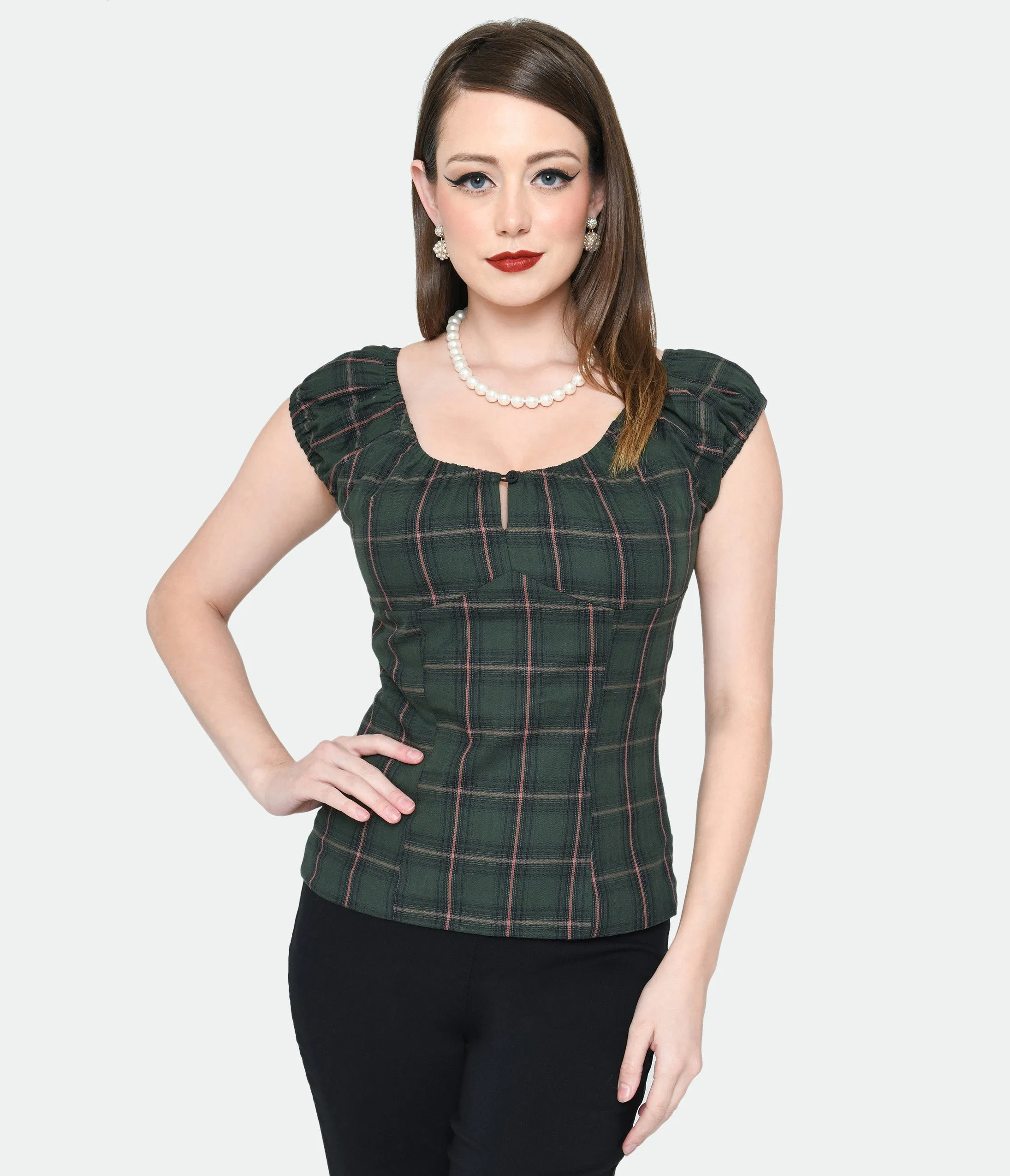 Magnolia Place Green & Pink Tartan Plaid May Top sold by Unique Vintage product image thumbnail 2