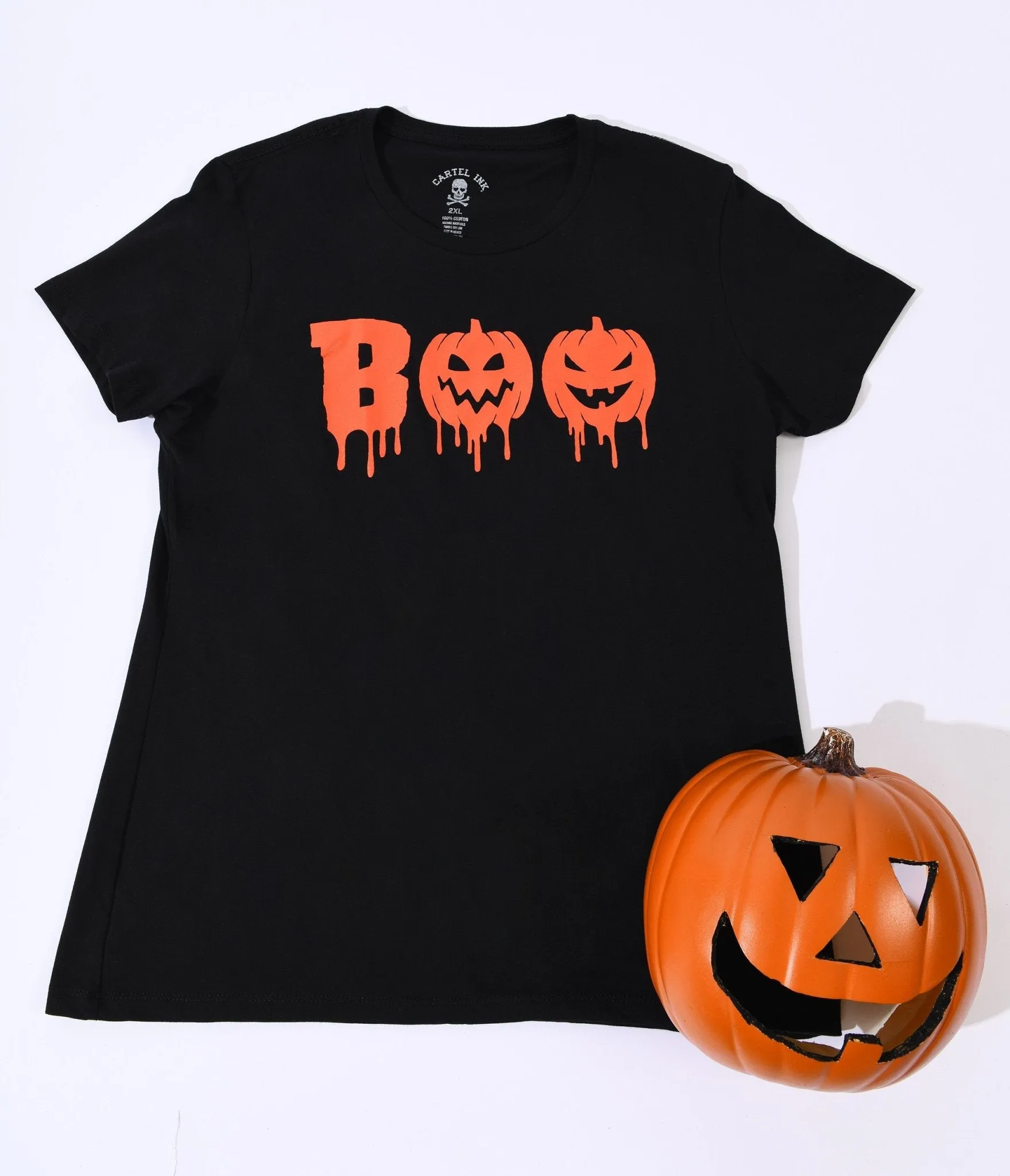 Black Boo Pumpkins Fitted Graphic Tee sold by Unique Vintage