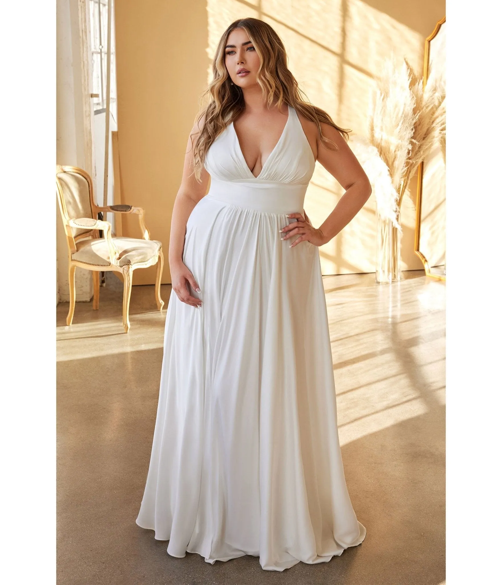 Cinderella Divine Plus Size White Satin A Line Bridal Gown sold by Unique Vintage product image thumbnail 5