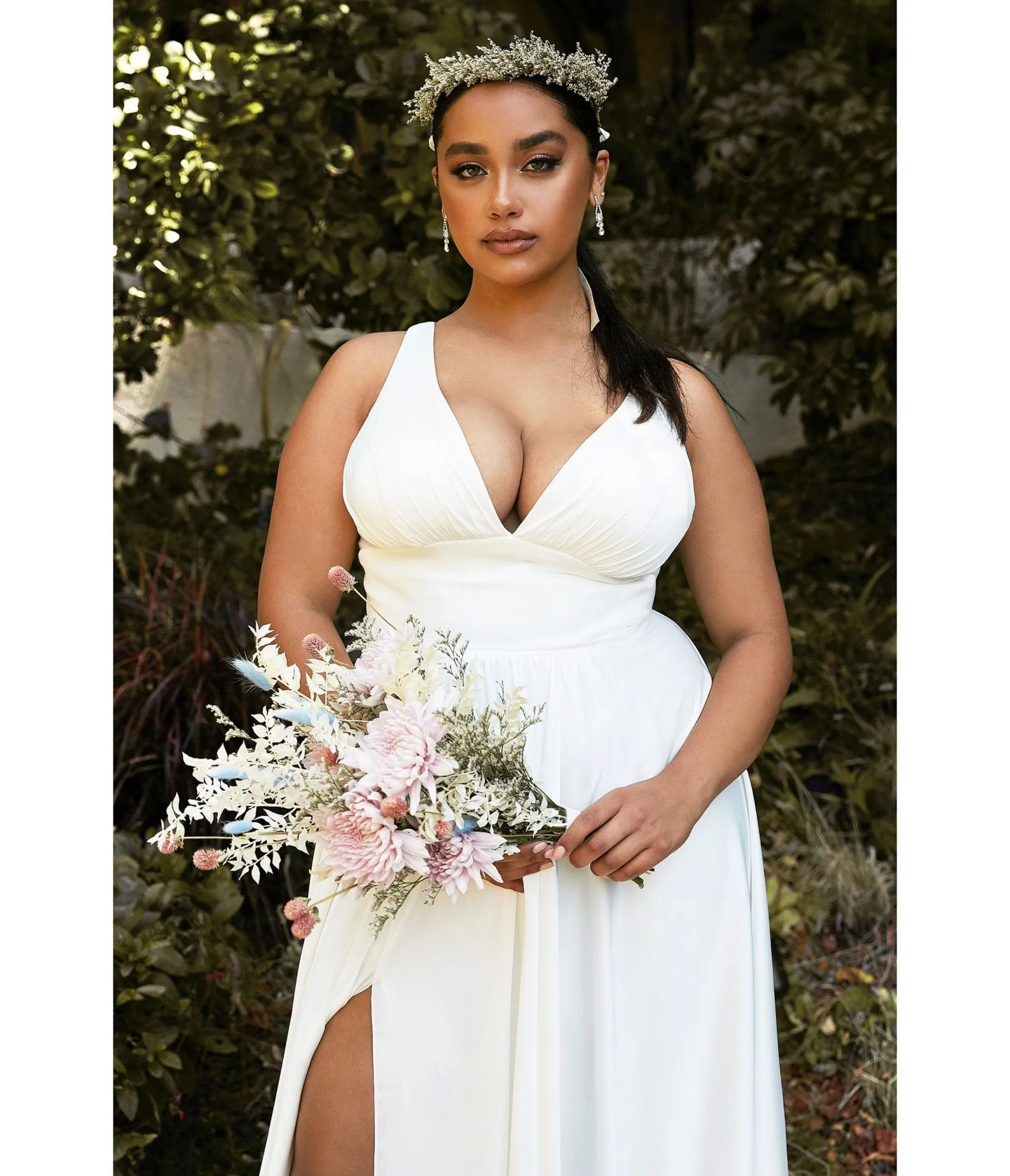 Cinderella Divine Plus Size White Satin A Line Bridal Gown sold by Unique Vintage product image thumbnail 2