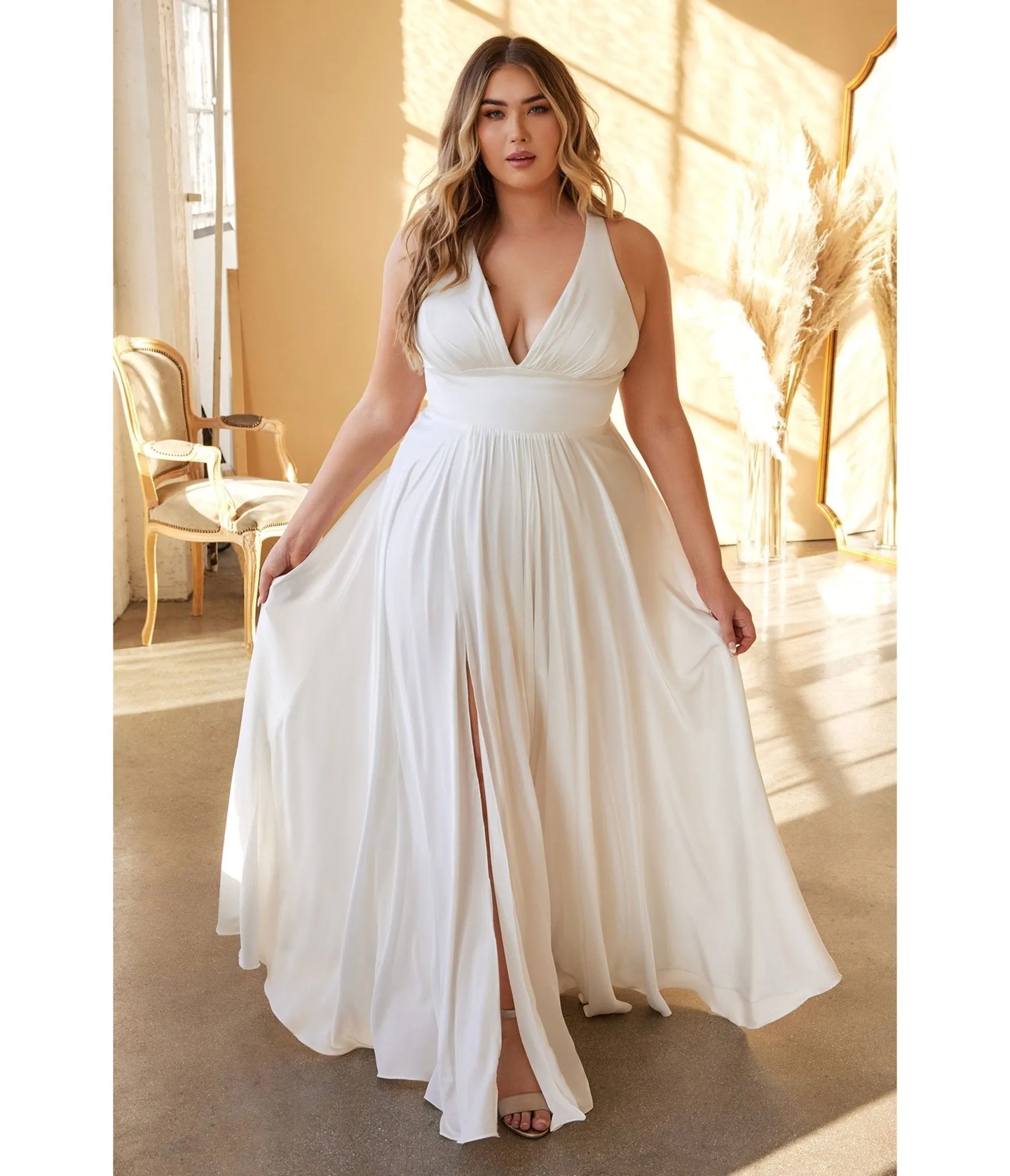 Cinderella Divine Plus Size White Satin A Line Bridal Gown sold by Unique Vintage product image thumbnail 3