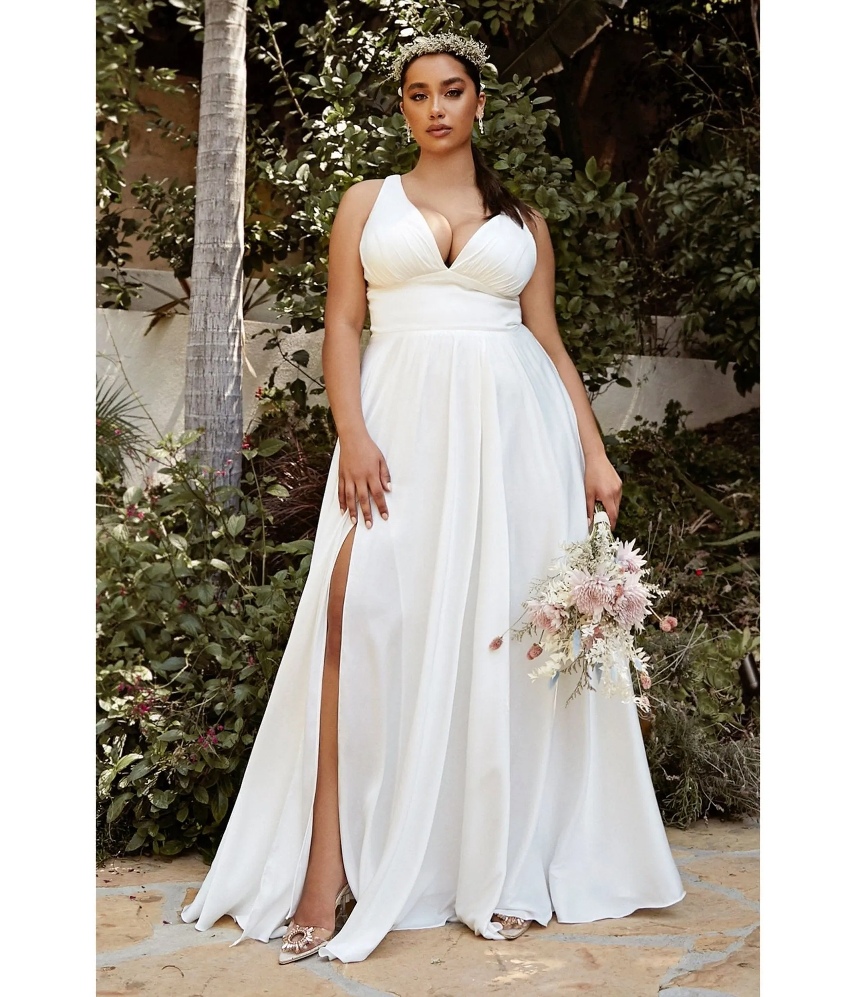 Cinderella Divine Plus Size White Satin A Line Bridal Gown sold by Unique Vintage