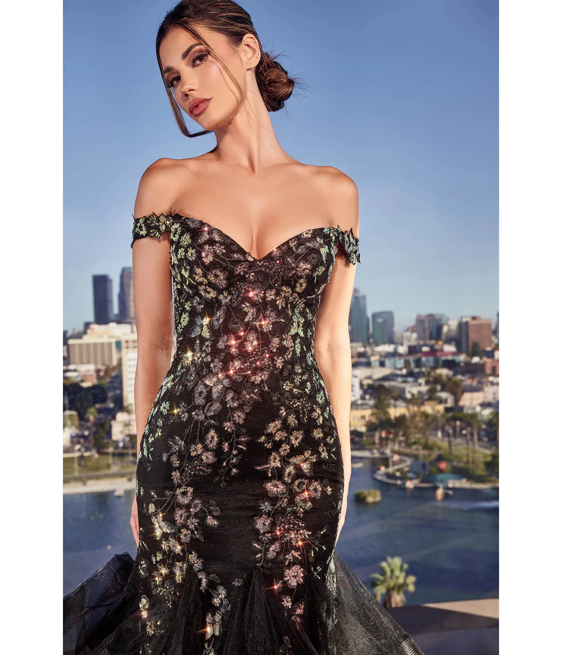 Cinderella Divine Black Off Shoulder Sparkle Prom Gown sold by Unique Vintage product image thumbnail 3