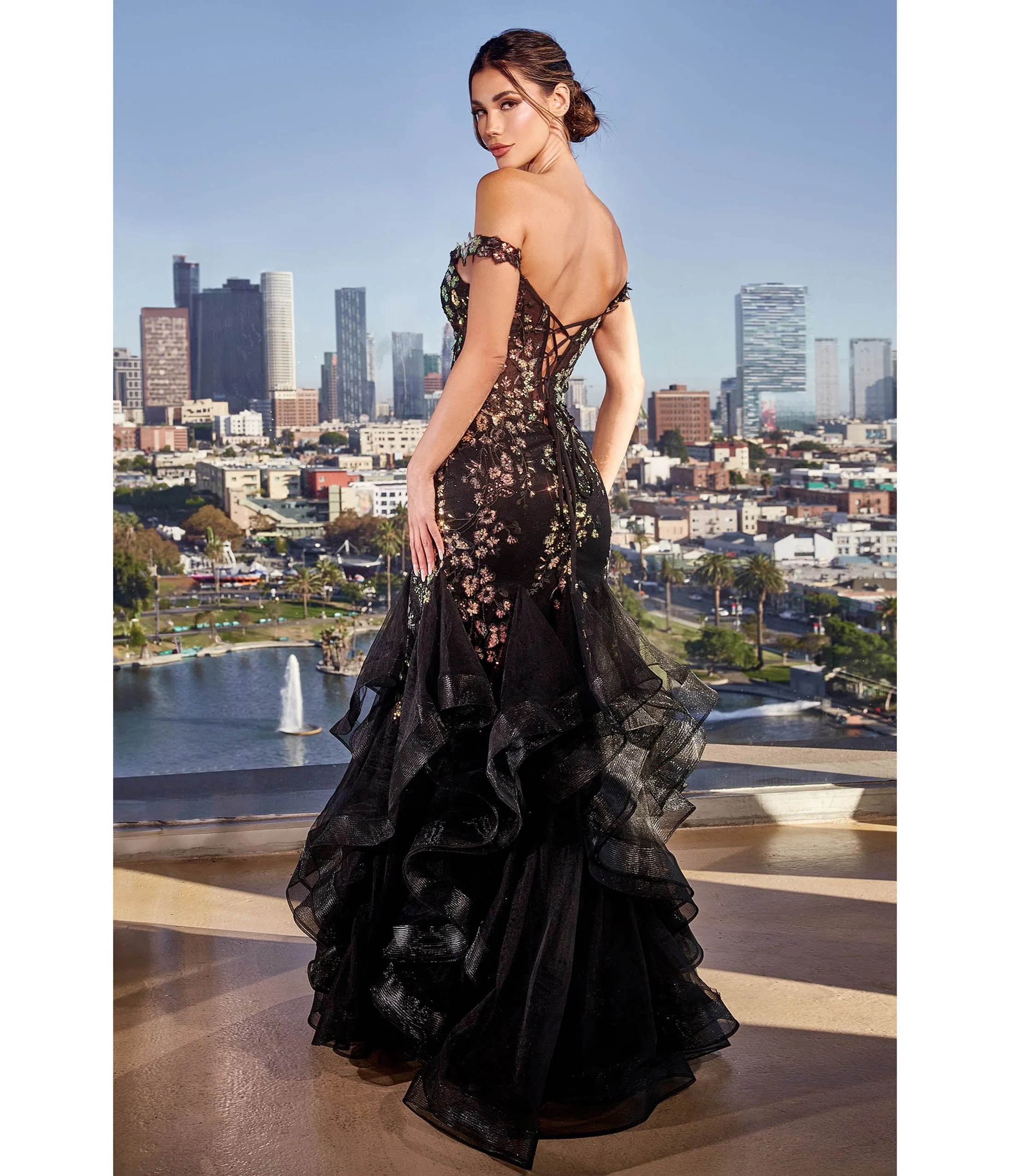 Cinderella Divine Black Off Shoulder Sparkle Prom Gown sold by Unique Vintage product image thumbnail 2