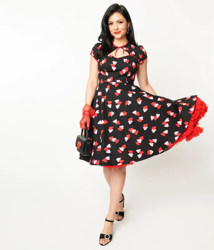 Hell Bunny Pink & Red Heart Confetti Swing Dress sold by Unique Vintage