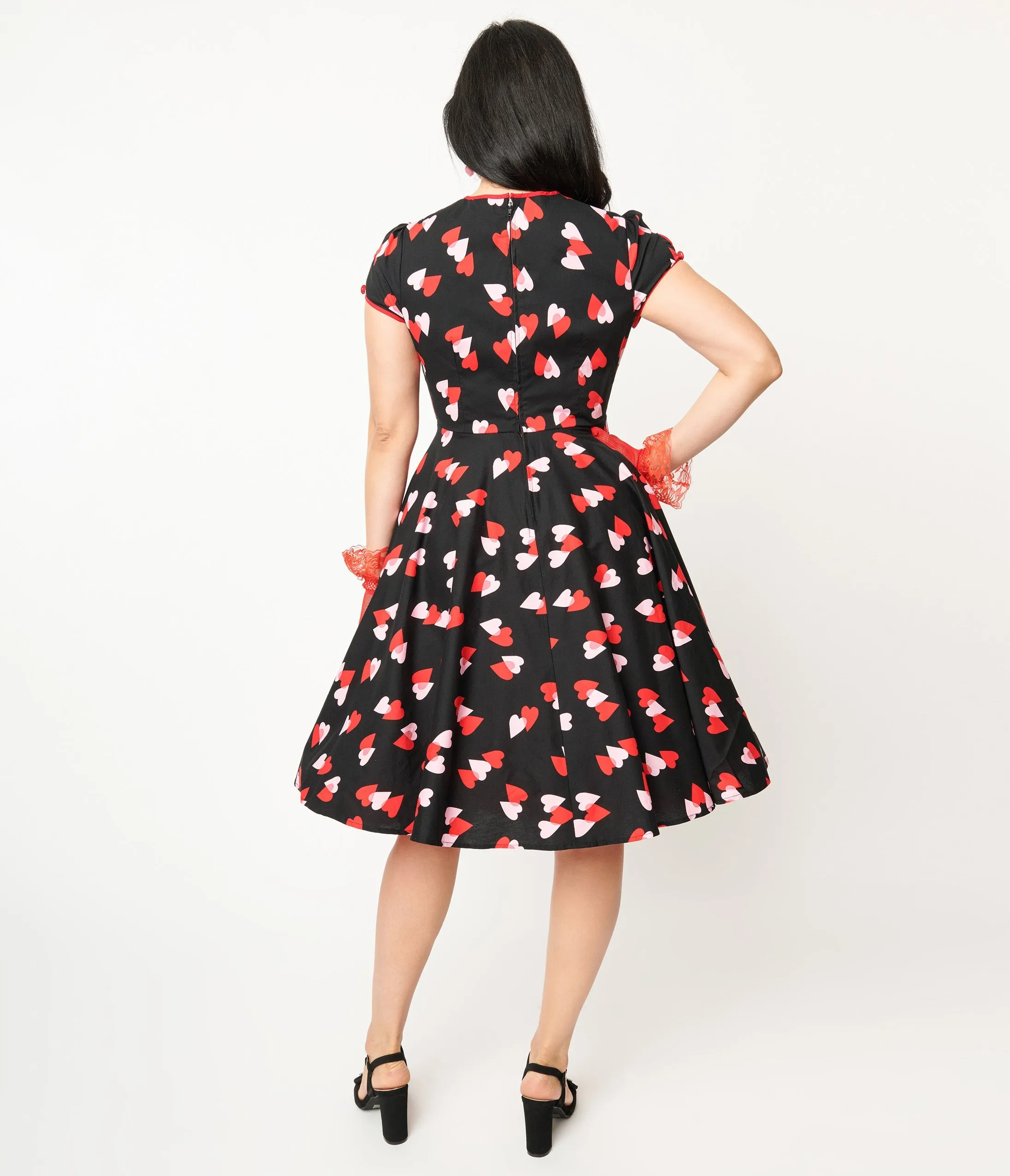 Hell Bunny Pink & Red Heart Confetti Swing Dress sold by Unique Vintage product image thumbnail 3