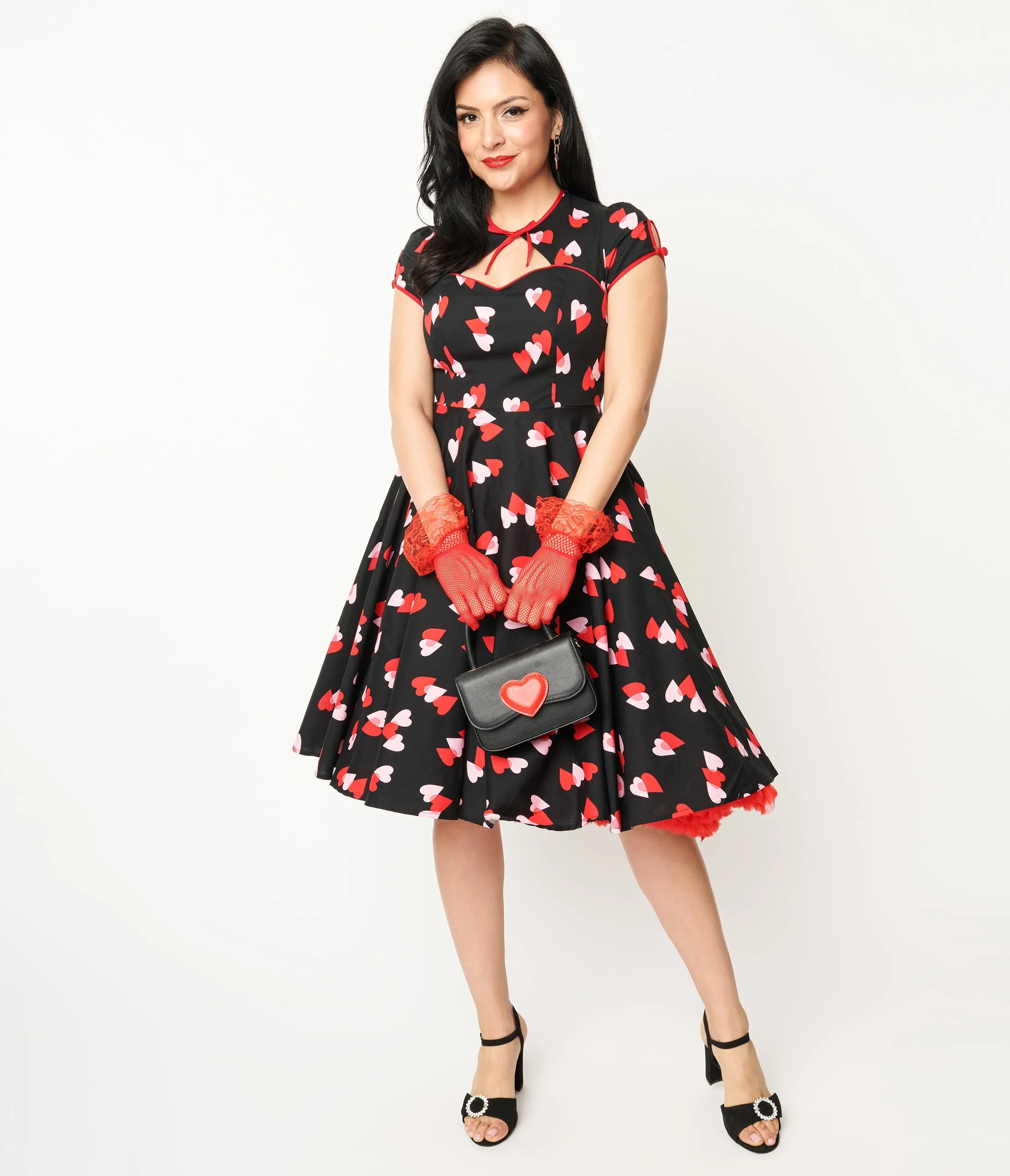 Hell Bunny Pink & Red Heart Confetti Swing Dress sold by Unique Vintage product image thumbnail 2