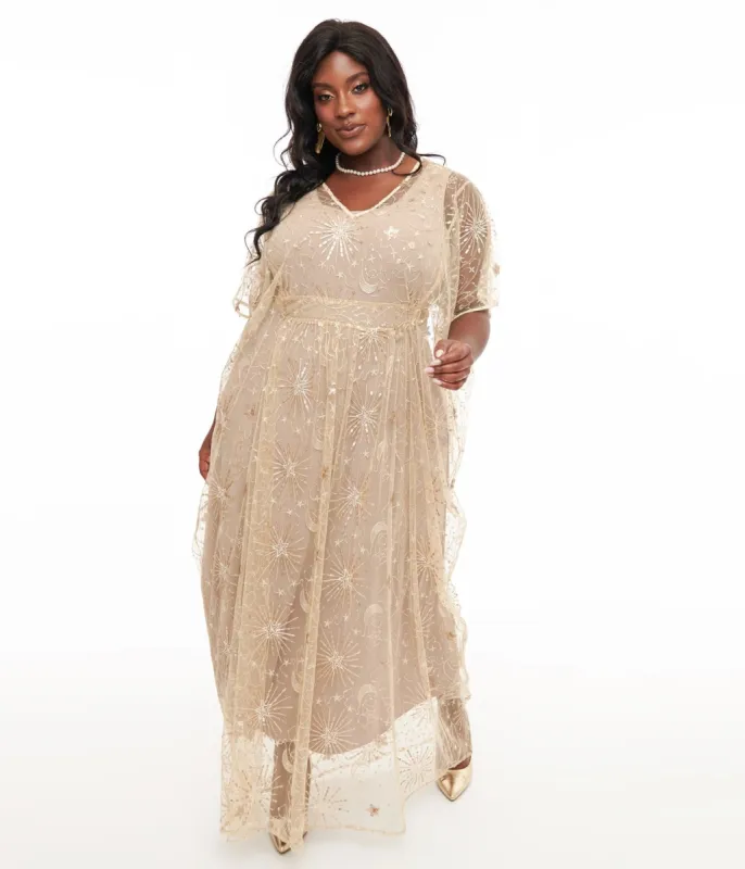 Unique Vintage 1960s Champagne Celestial Sequin Caftan sold by Unique Vintage