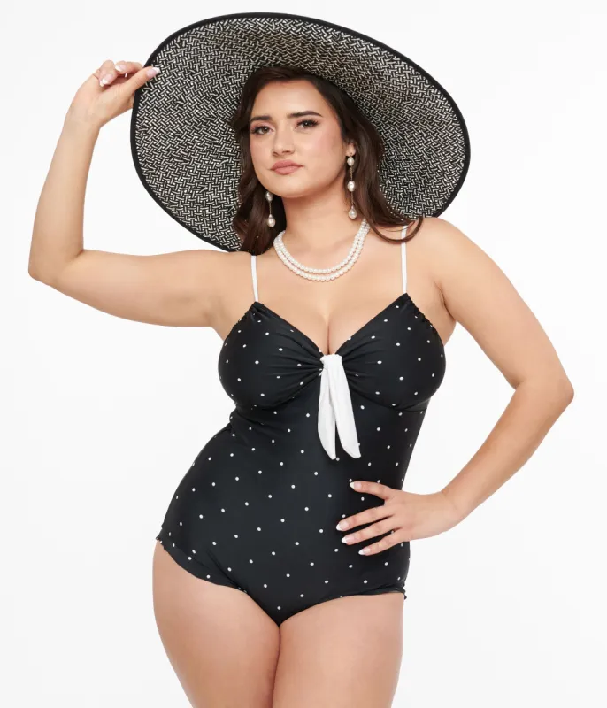 Black & White Dot One Piece Swimsuit sold by Unique Vintage