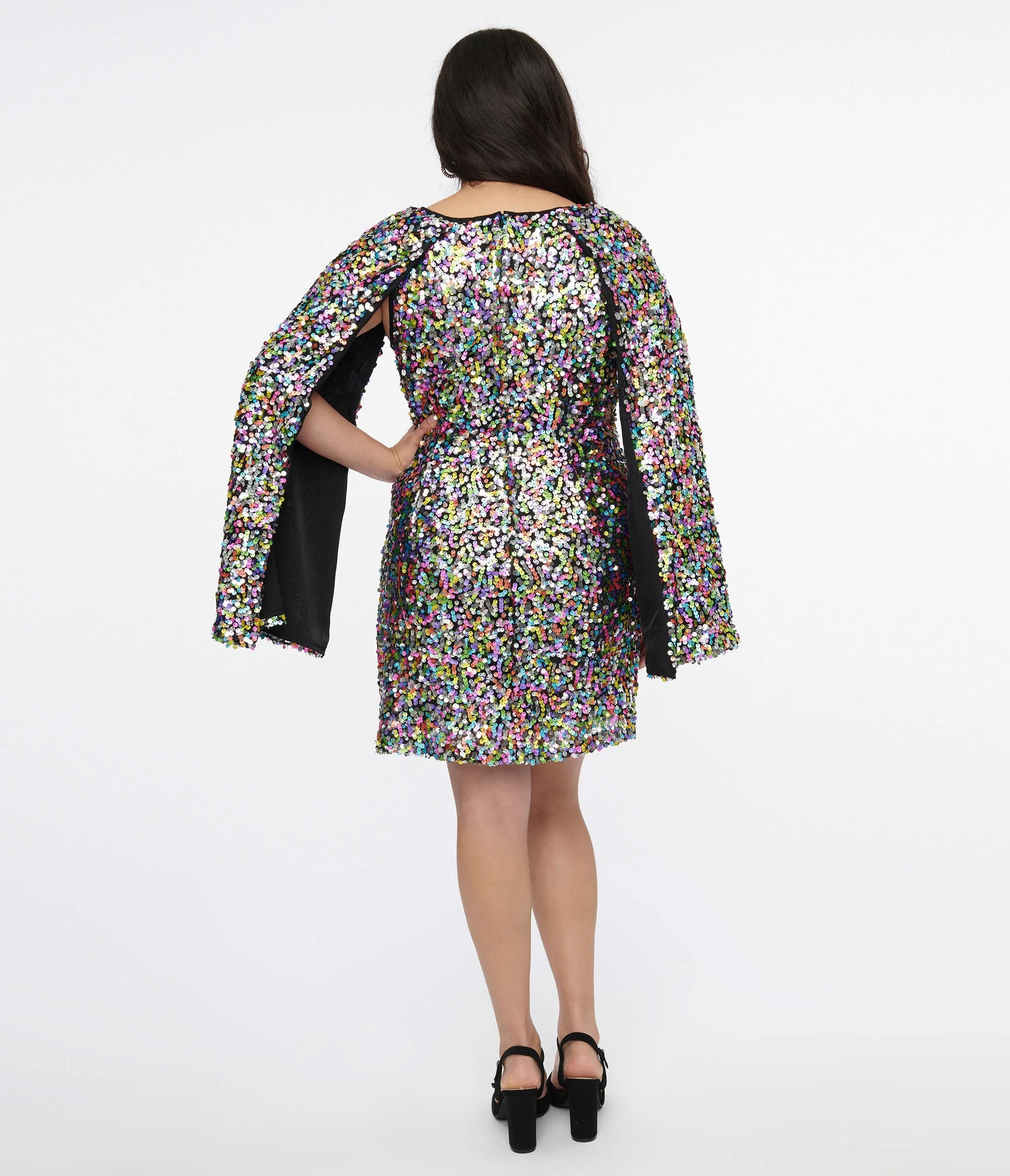 Smak Parlour 1960s Rainbow Sequin Cape Sleeve Shift Dress sold by Unique Vintage product image thumbnail 2