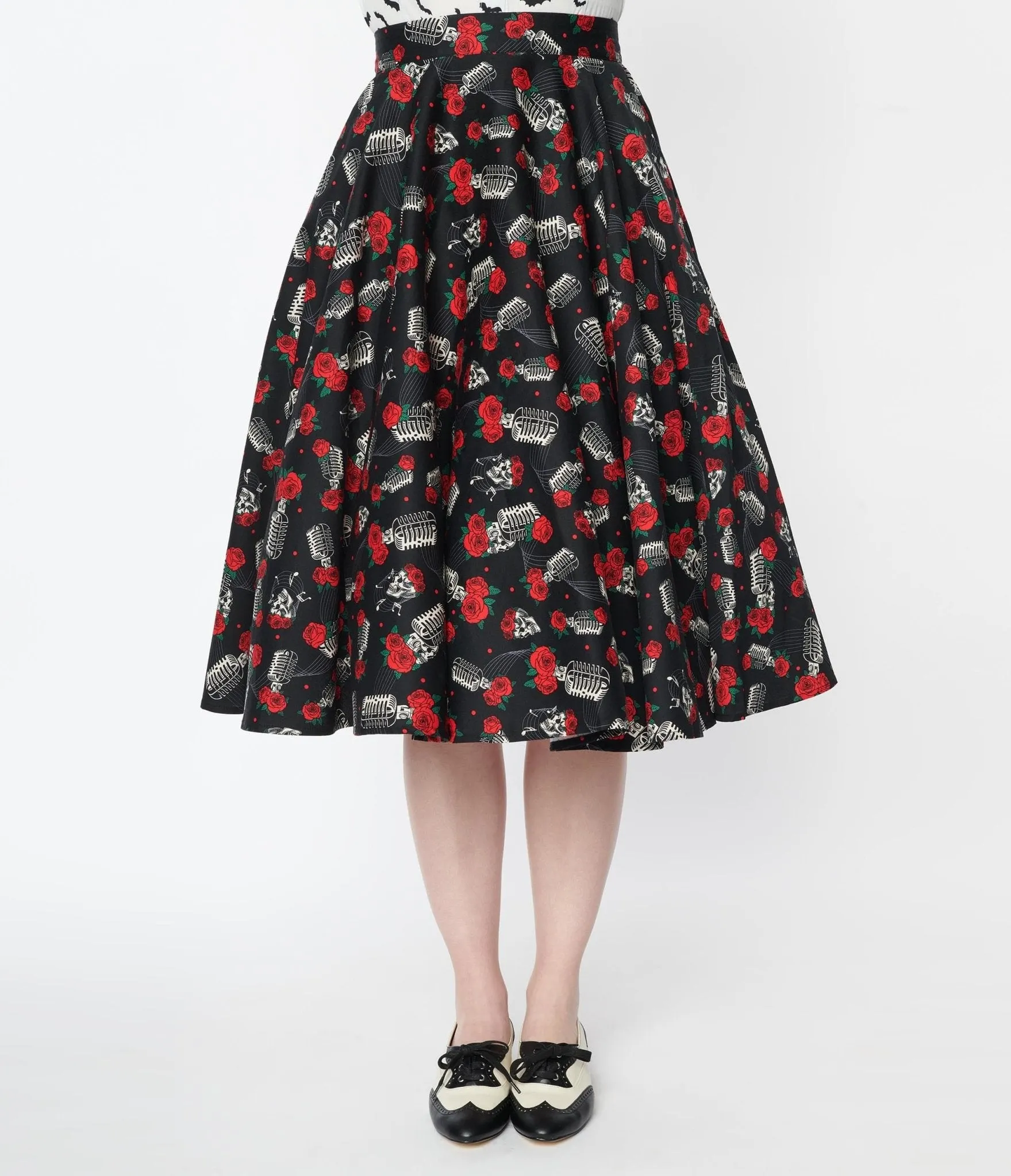 Black & Skull Rose Swing Skirt sold by Unique Vintage product image thumbnail 2
