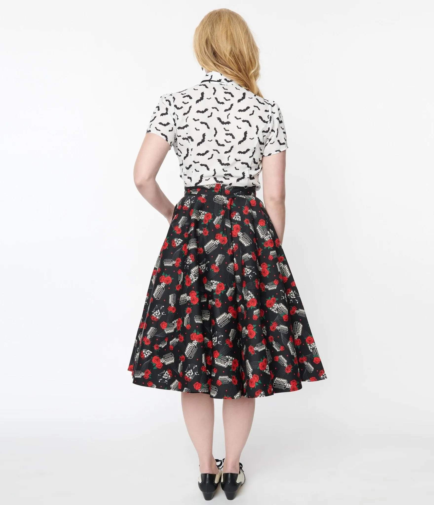 Black & Skull Rose Swing Skirt sold by Unique Vintage product image thumbnail 3